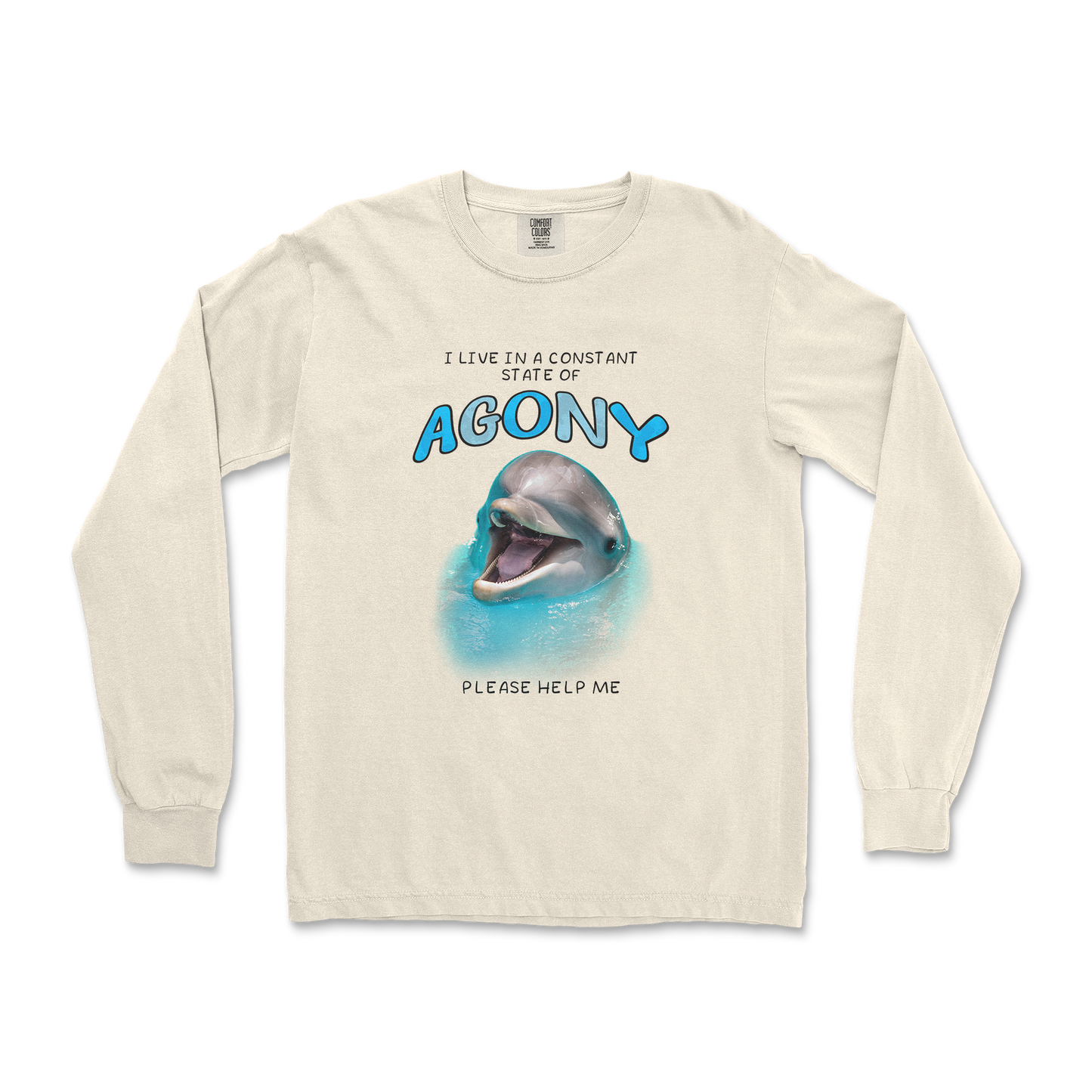 Comfort Colors Long Sleeve Agony Dolphin in Ivory