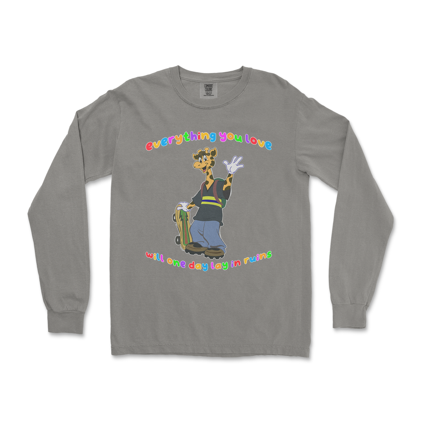 Comfort Colors Long Sleeve Jerry the Giraffe in Grey
