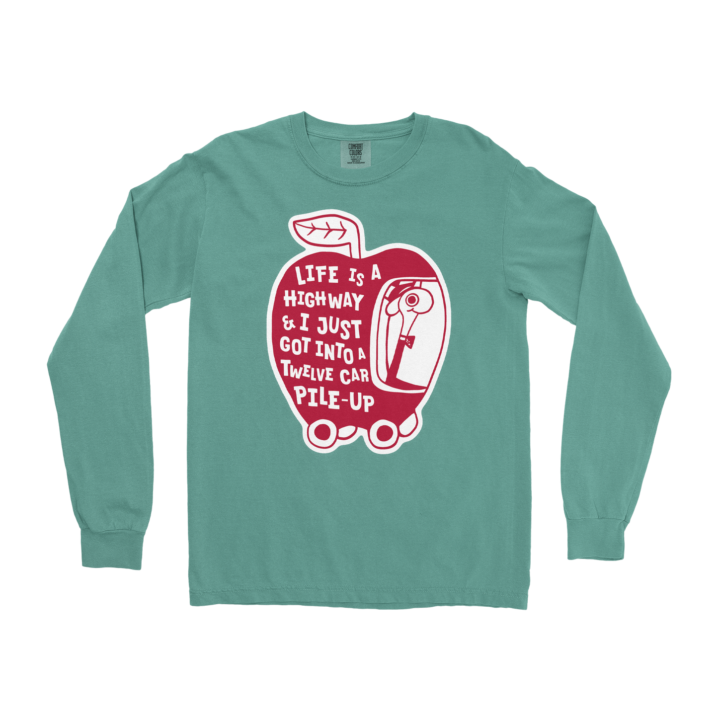 Comfort Colors Long Sleeve Life Is A Highway in Light-Green