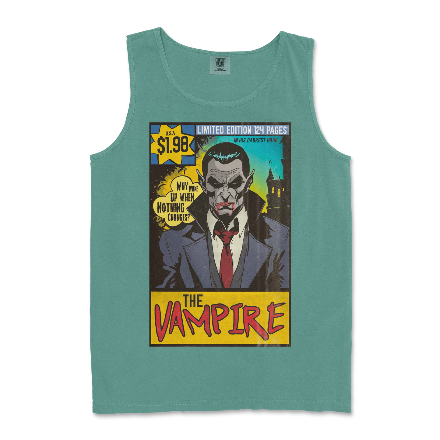 Comfort Colors Tank Top Sad Vampire in Light-Green