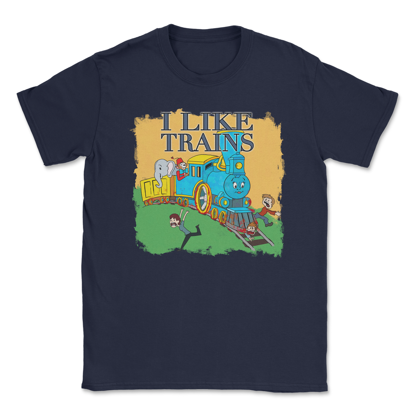 Heavy Blend T-Shirt I Like Trains in Navy