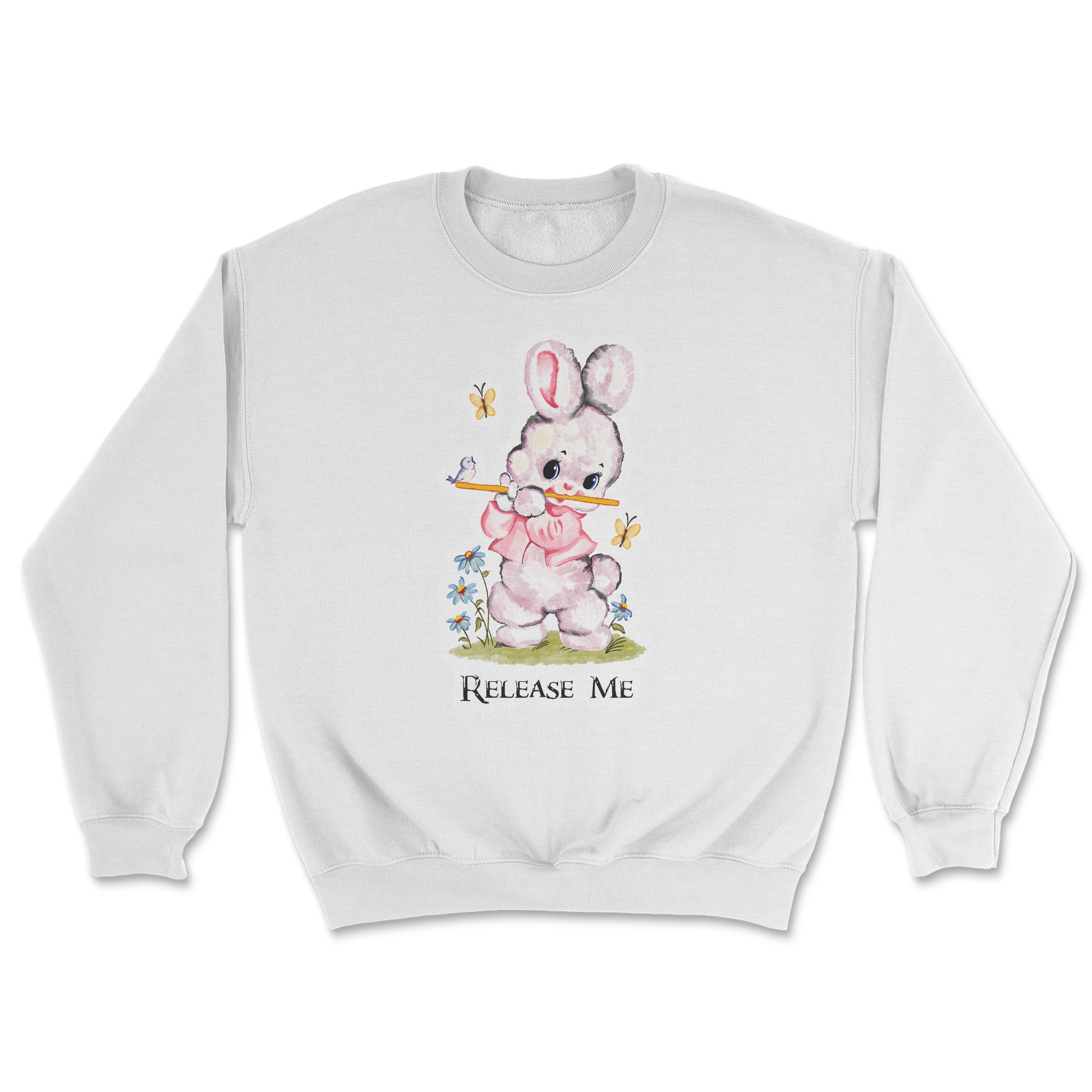 Heavy Blend Crew Neck Cute Bunny in White