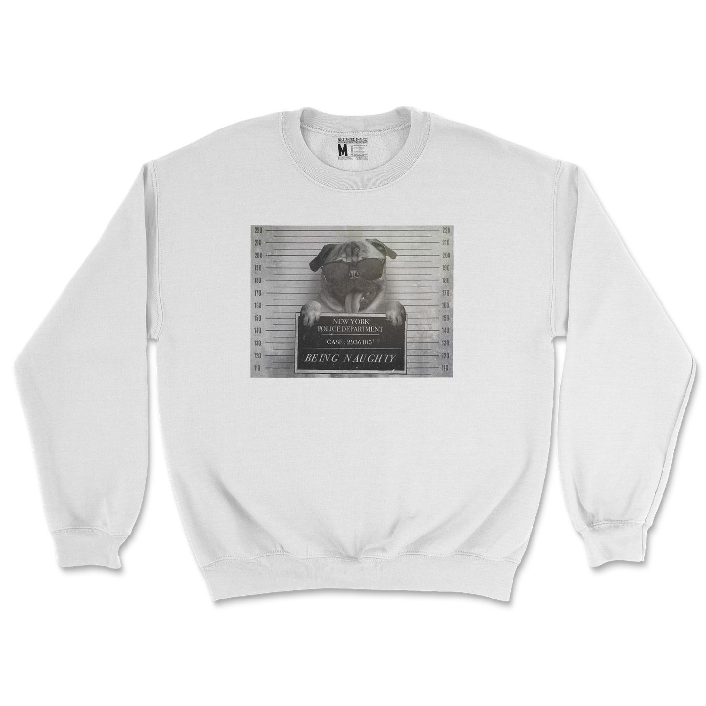 Gildan SoftStyle Crew Neck Naughty Pug in White