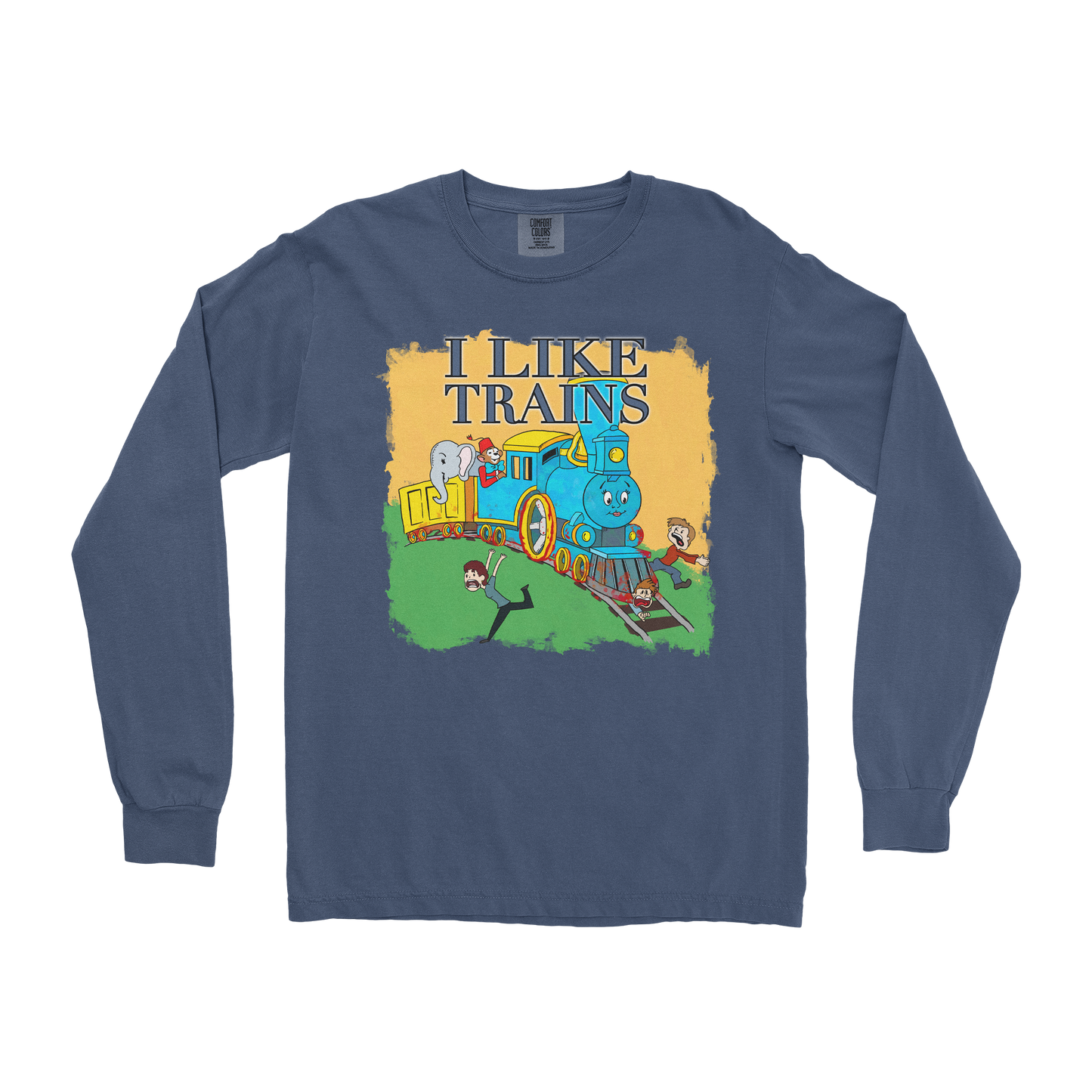 Comfort Colors Long Sleeve I Like Trains in Midnight