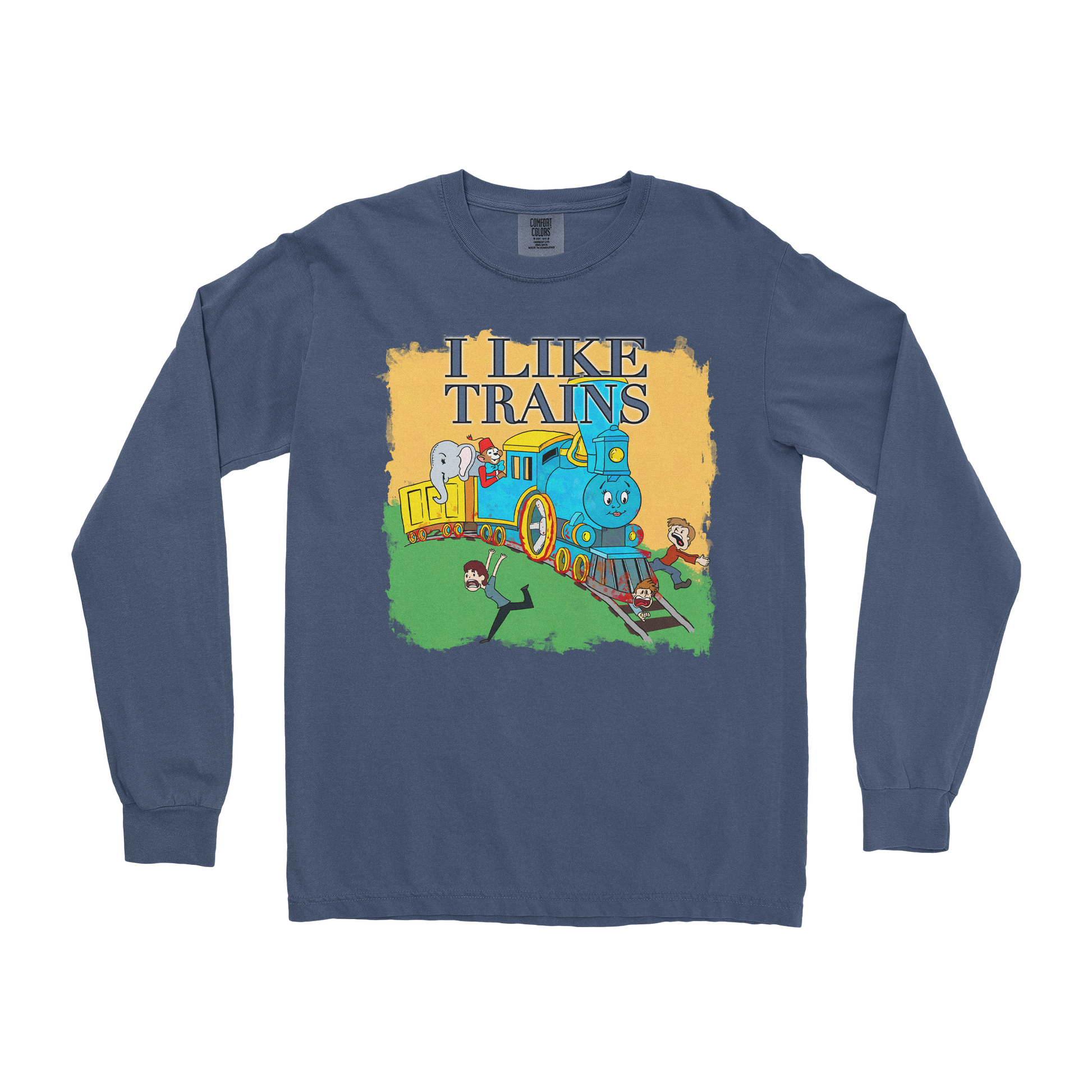 Comfort Colors Long Sleeve I Like Trains in Midnight