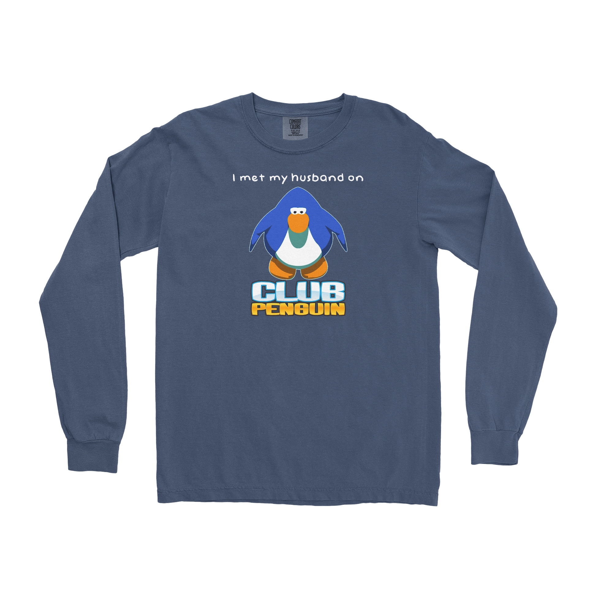 Comfort Colors Long Sleeve Club Penguin Husband  in Midnight