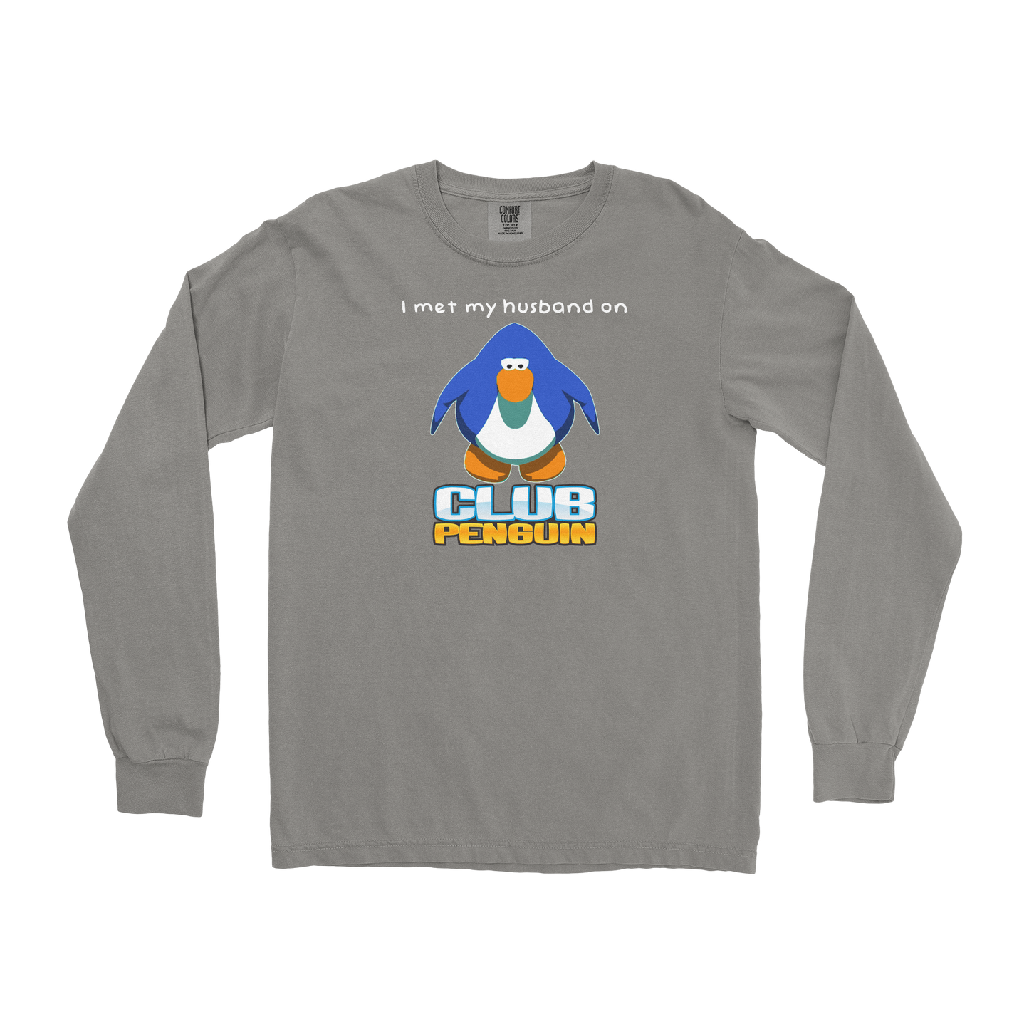 Comfort Colors Long Sleeve Club Penguin Husband  in Grey