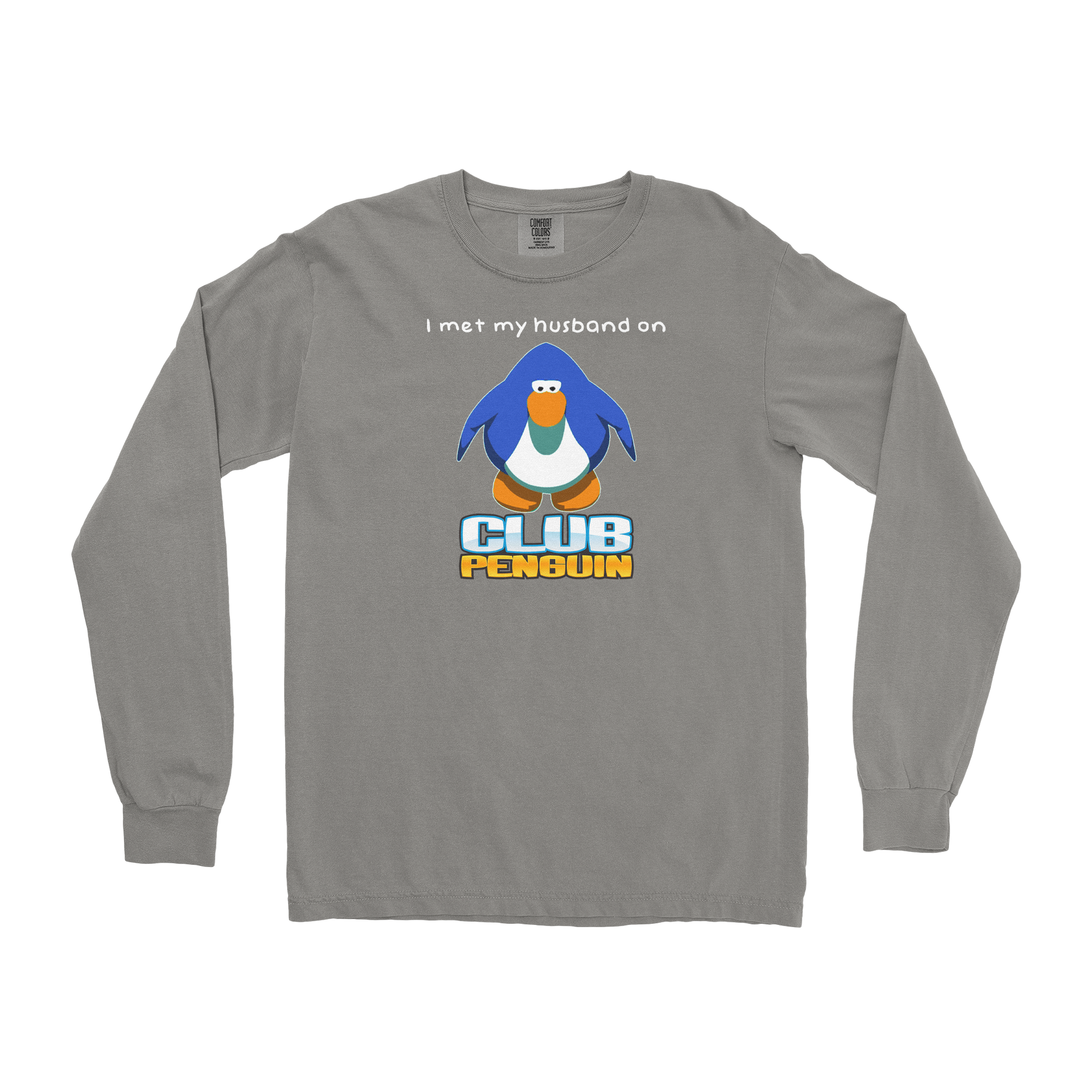 Comfort Colors Long Sleeve Club Penguin Husband  in Grey