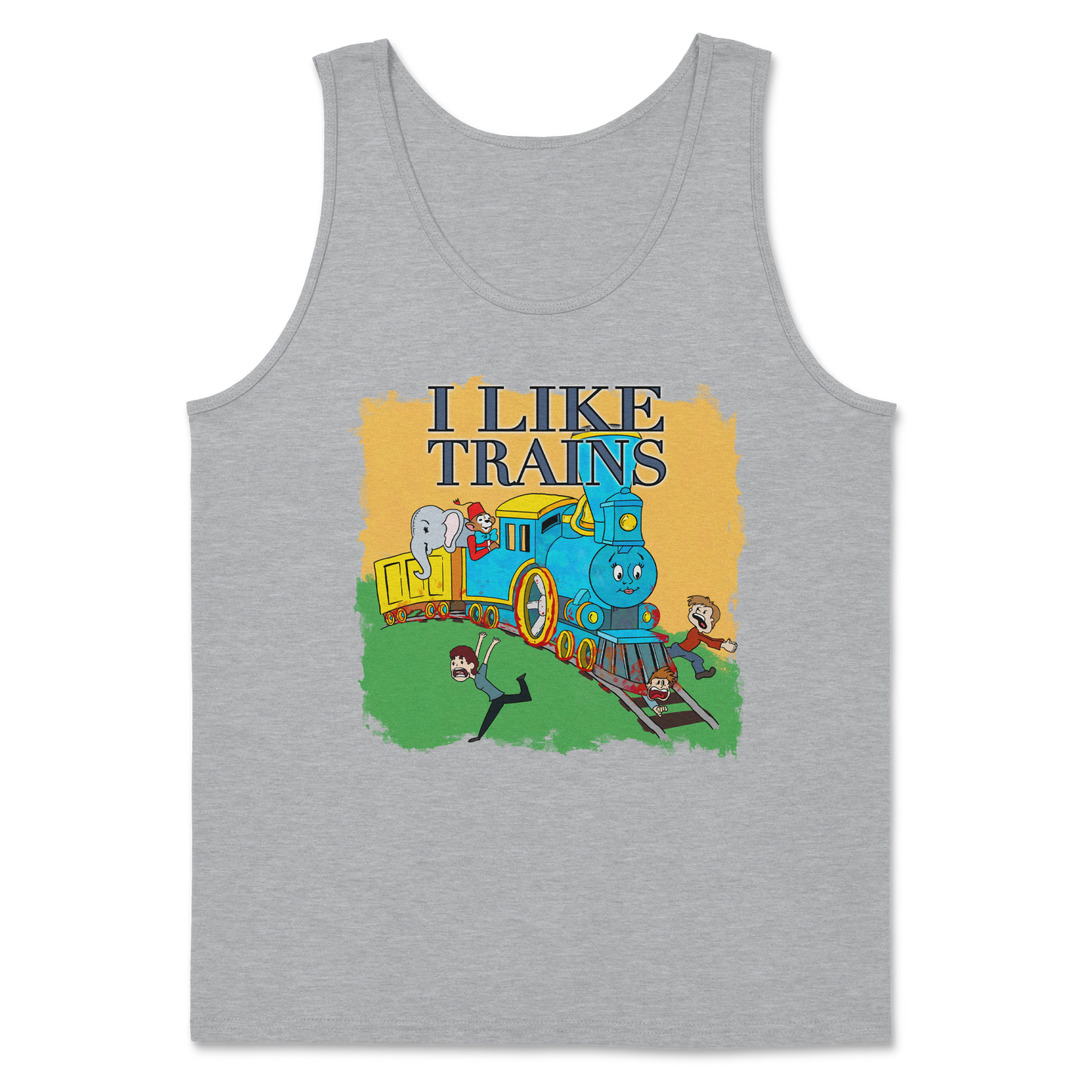 Heavy Blend Tank Top I Like Trains in Sports Grey