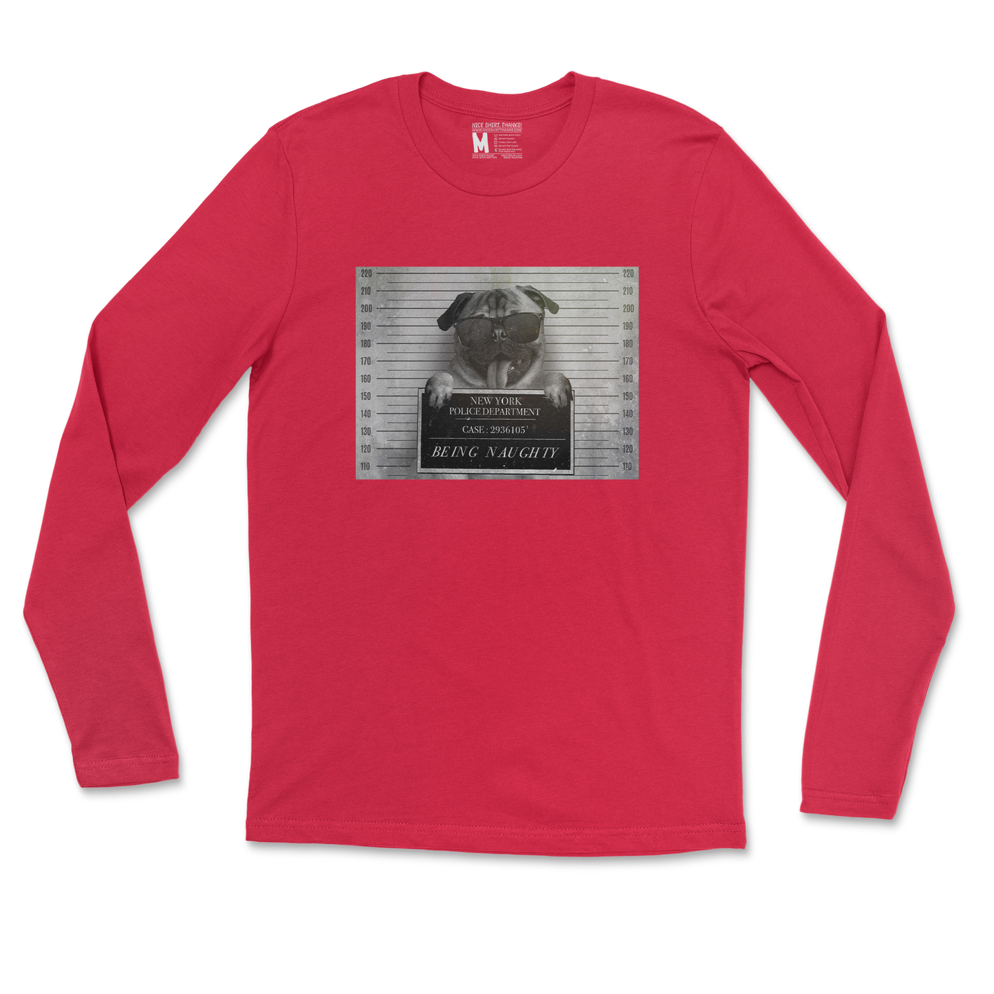 Gildan SoftStyle Long Sleeve Naughty Pug in Red