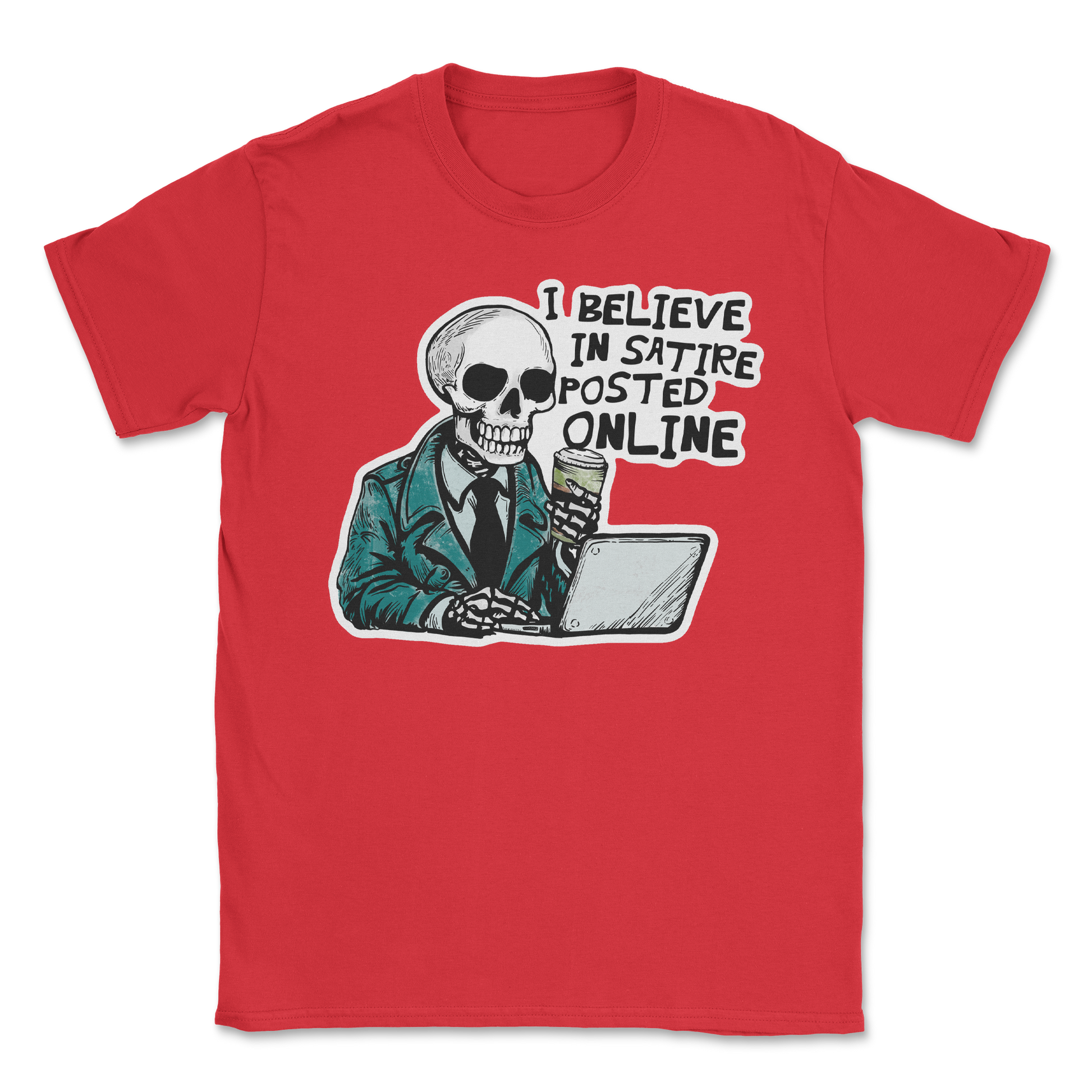 Heavy Blend T-Shirt Believe in Satire in Red