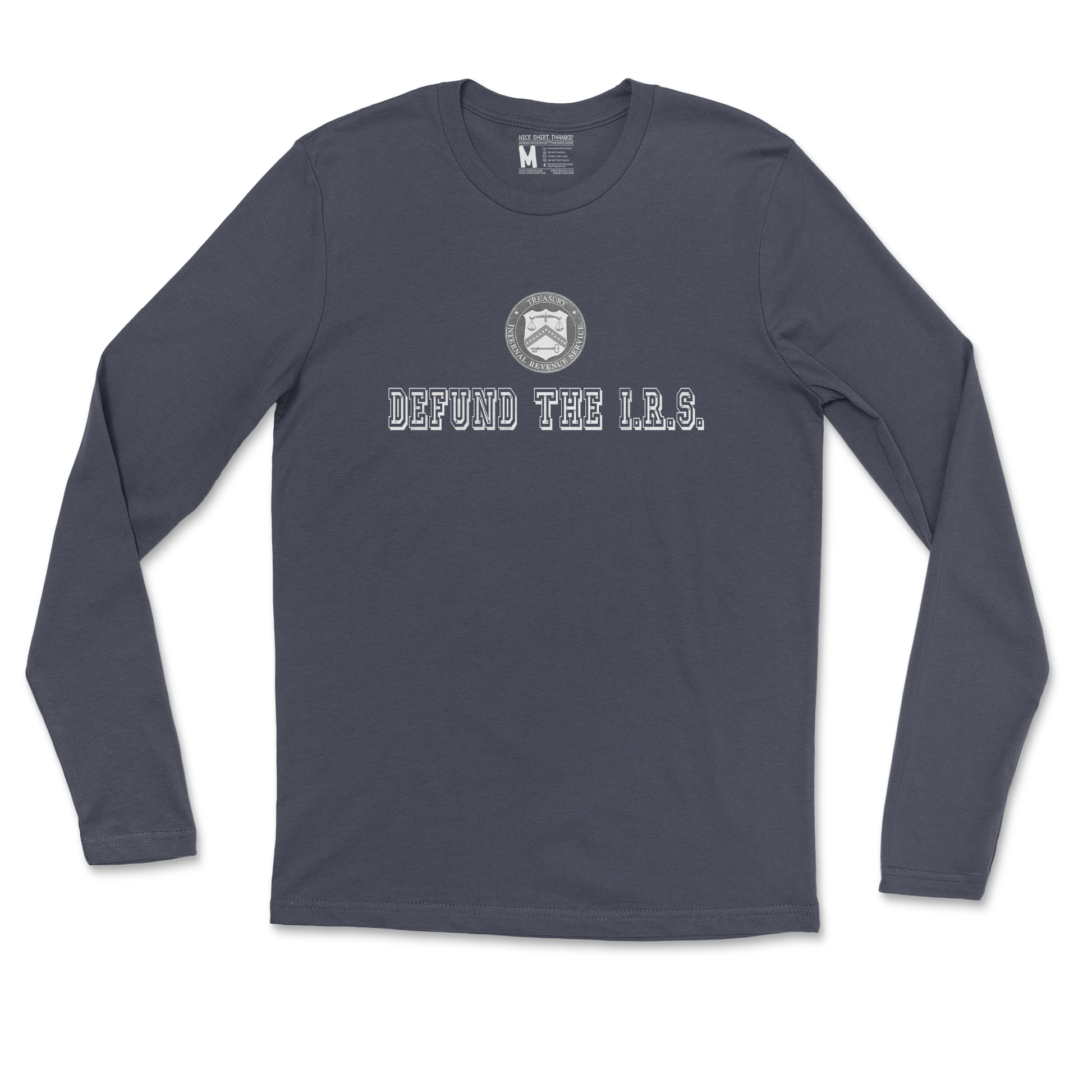 Gildan SoftStyle Long Sleeve Defund The I.R.S. in Navy