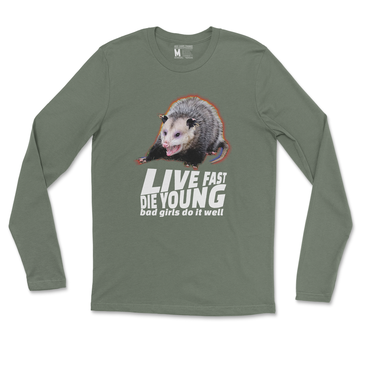 Gildan SoftStyle Long Sleeve Live Fast Die Young in Military Green