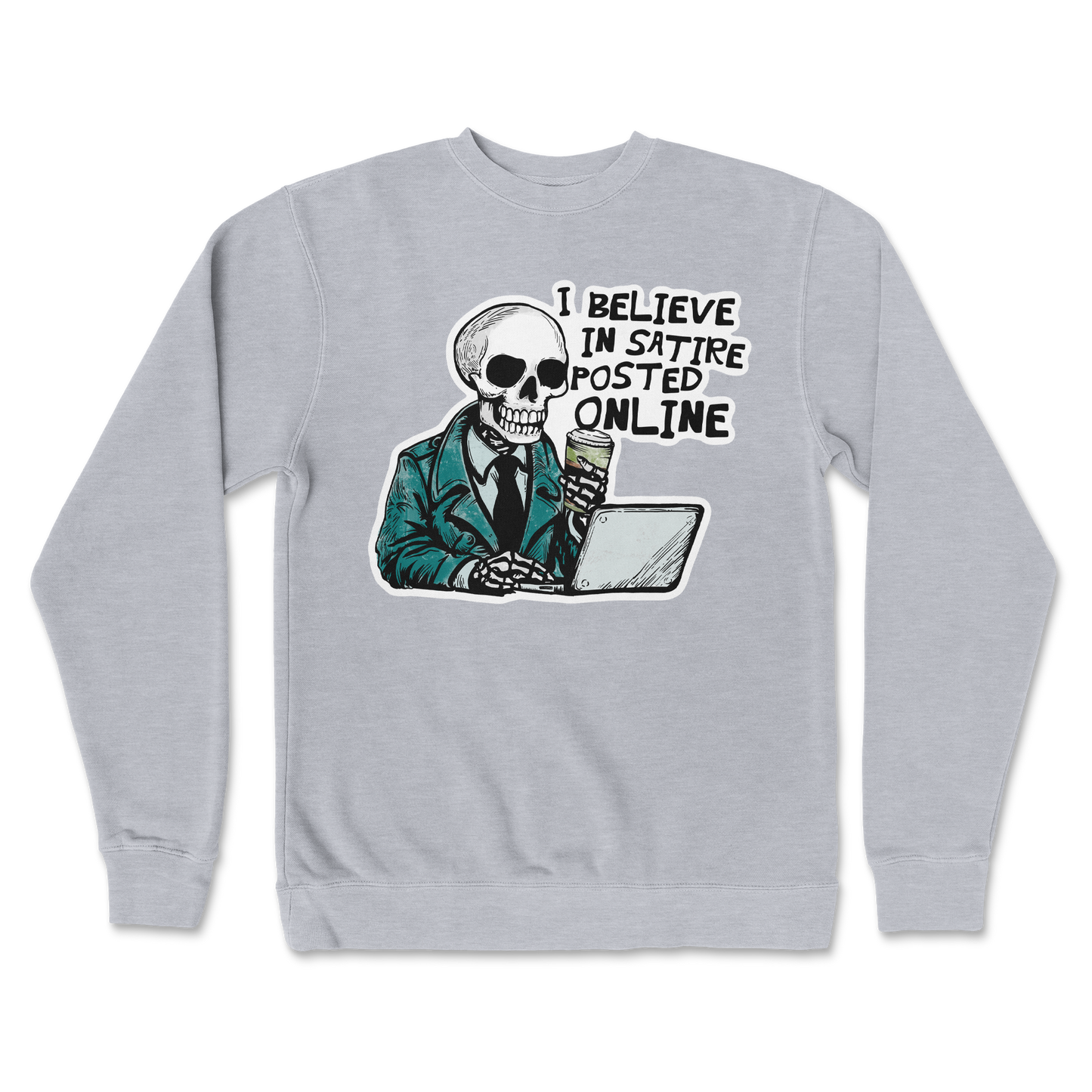 Independent Clothing Co. Crew Neck Believe in Satire in Grey Heather