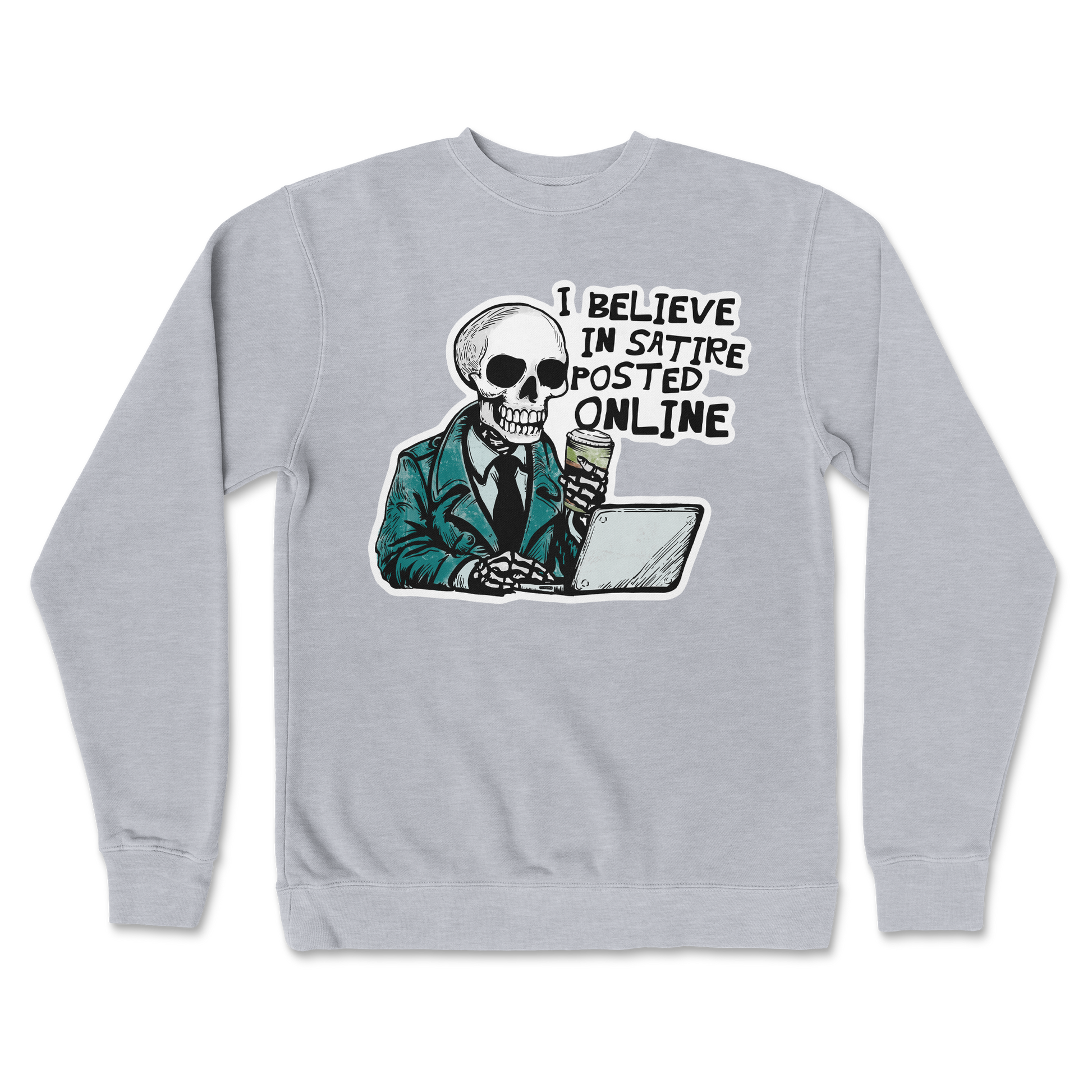 Independent Clothing Co. Crew Neck Believe in Satire in Grey Heather