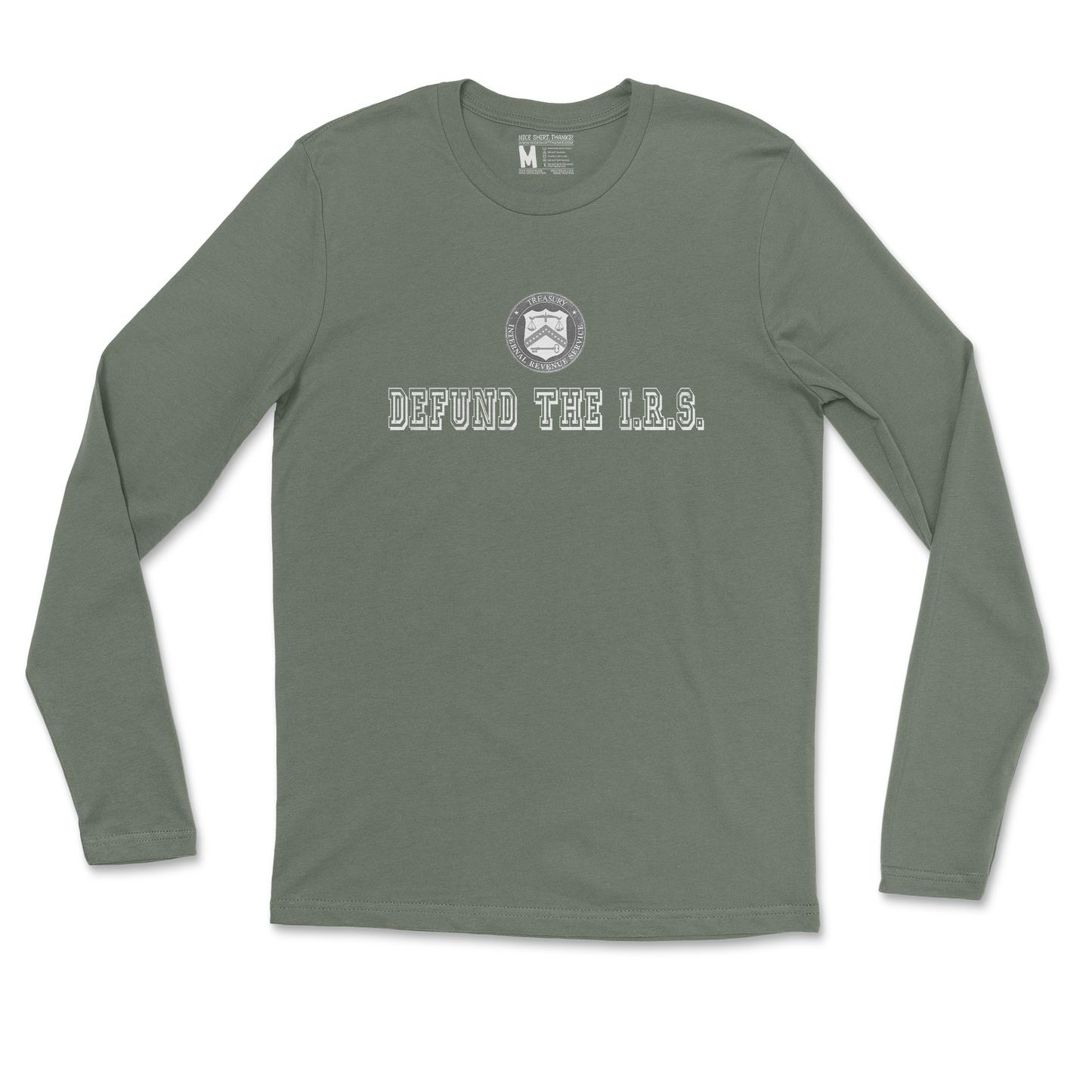 Gildan SoftStyle Long Sleeve Defund The I.R.S. in Military Green