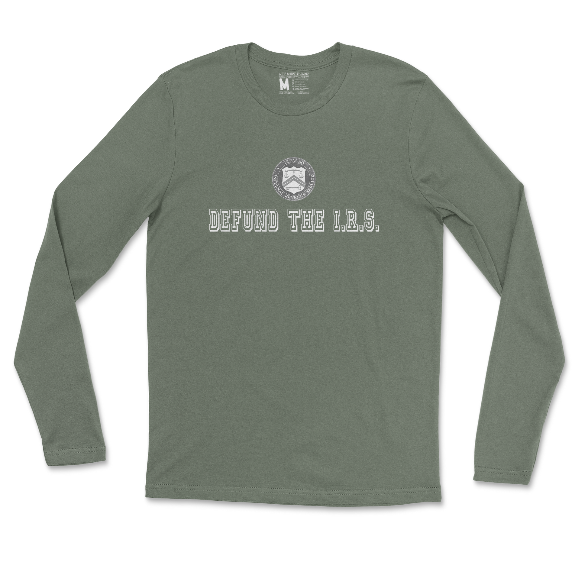 Gildan SoftStyle Long Sleeve Defund The I.R.S. in Military Green