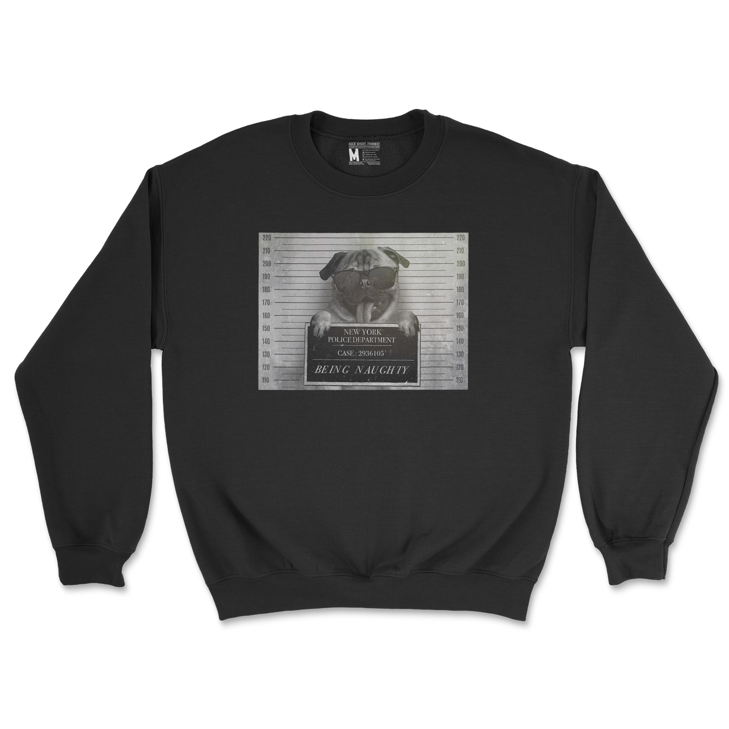 Gildan SoftStyle Crew Neck Naughty Pug in Black