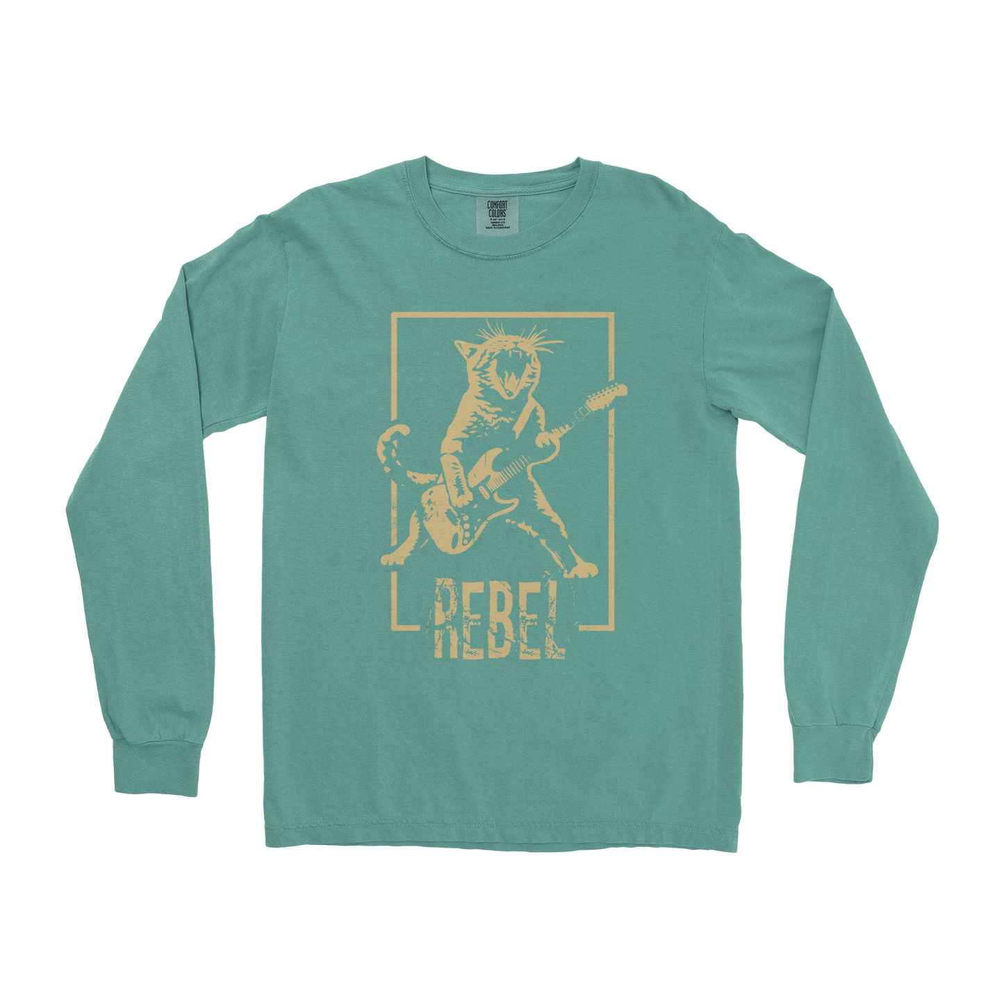 Comfort Colors Long Sleeve Rebel Kitty in Light Green