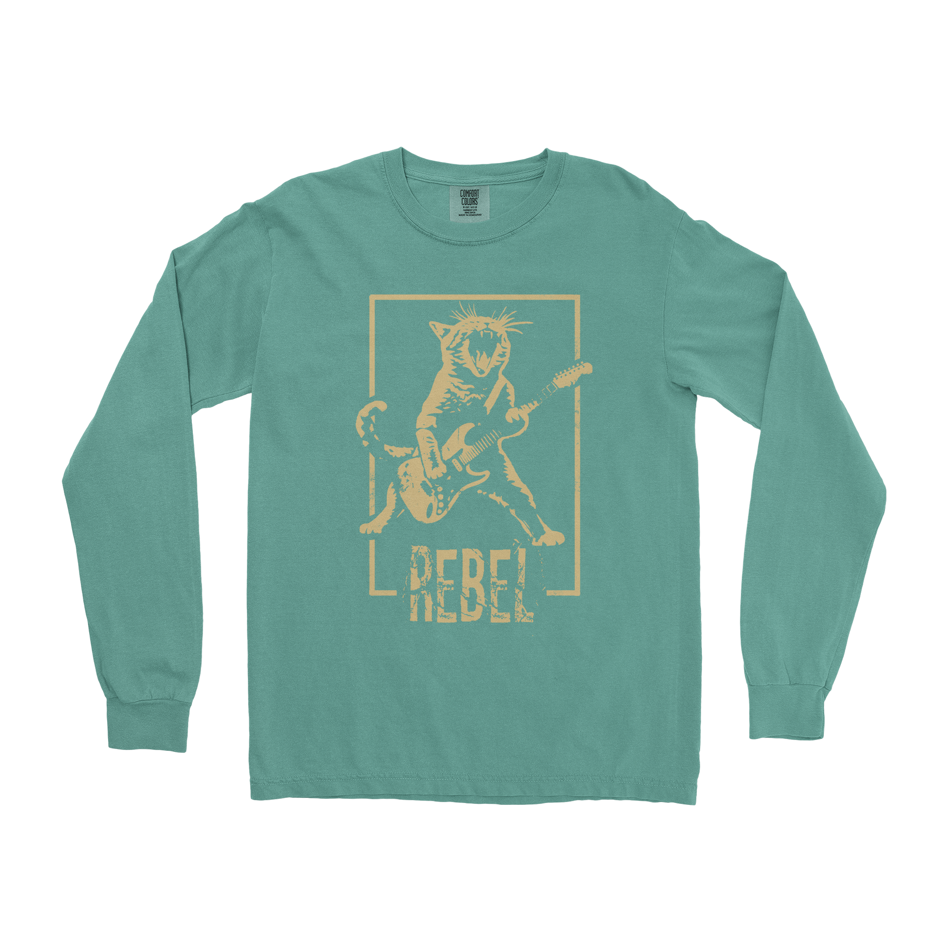 Comfort Colors Long Sleeve Rebel Kitty in Light Green