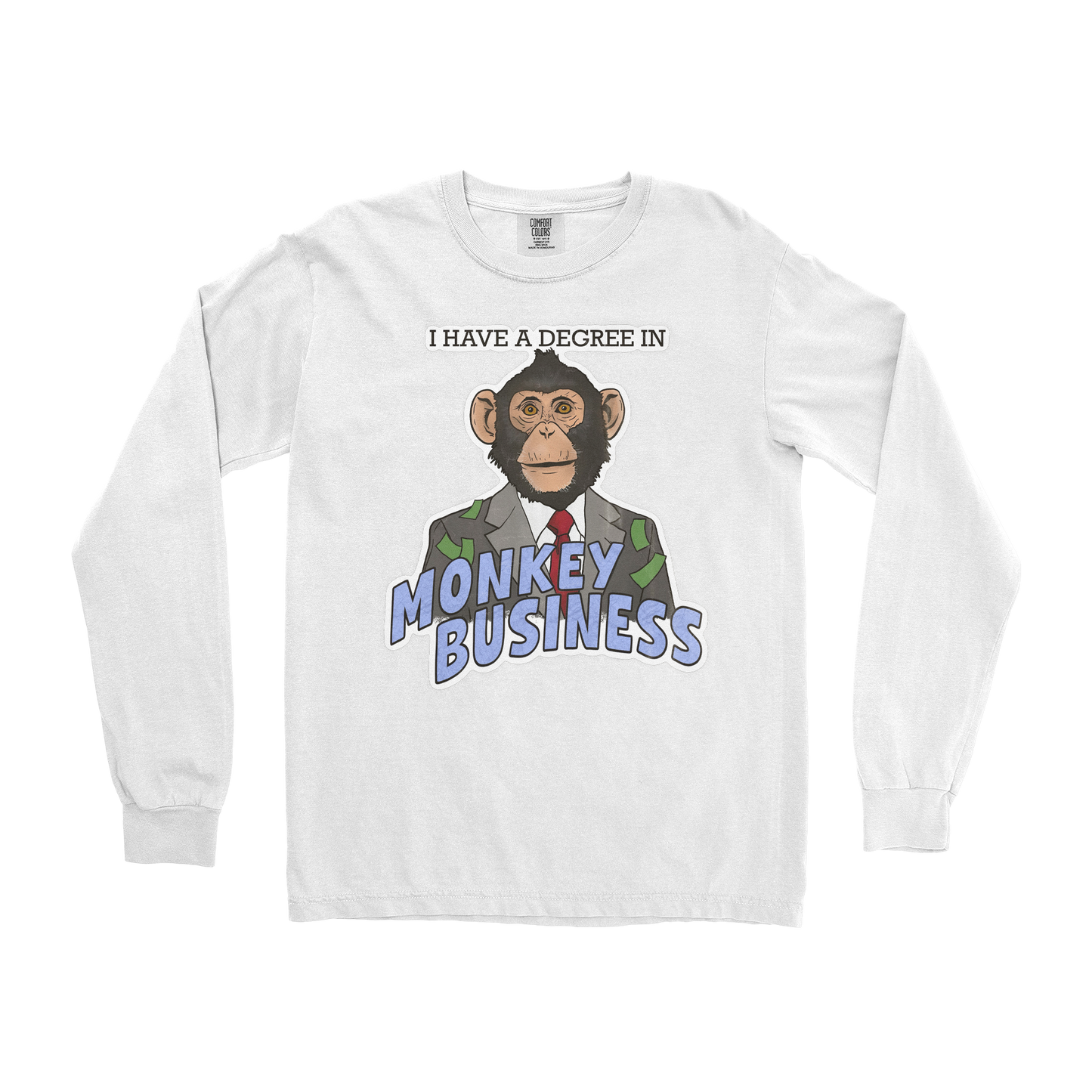 Comfort Colors Long Sleeve Monkey Business in White