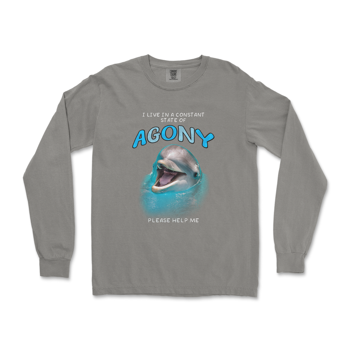 Comfort Colors Long Sleeve Agony Dolphin in Grey