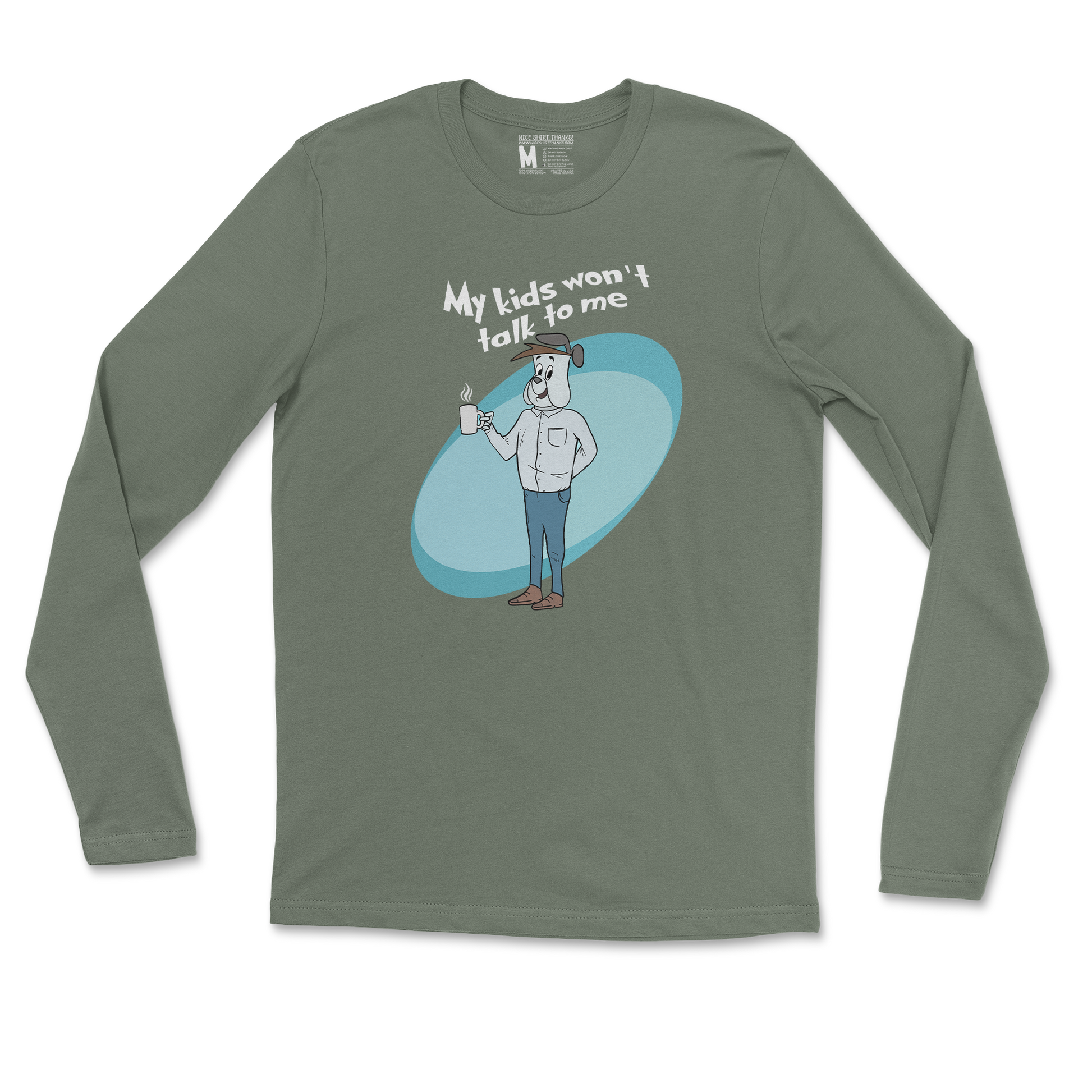 Gildan SoftStyle Long Sleeve My Kids Wont Talk To Me in Military Green