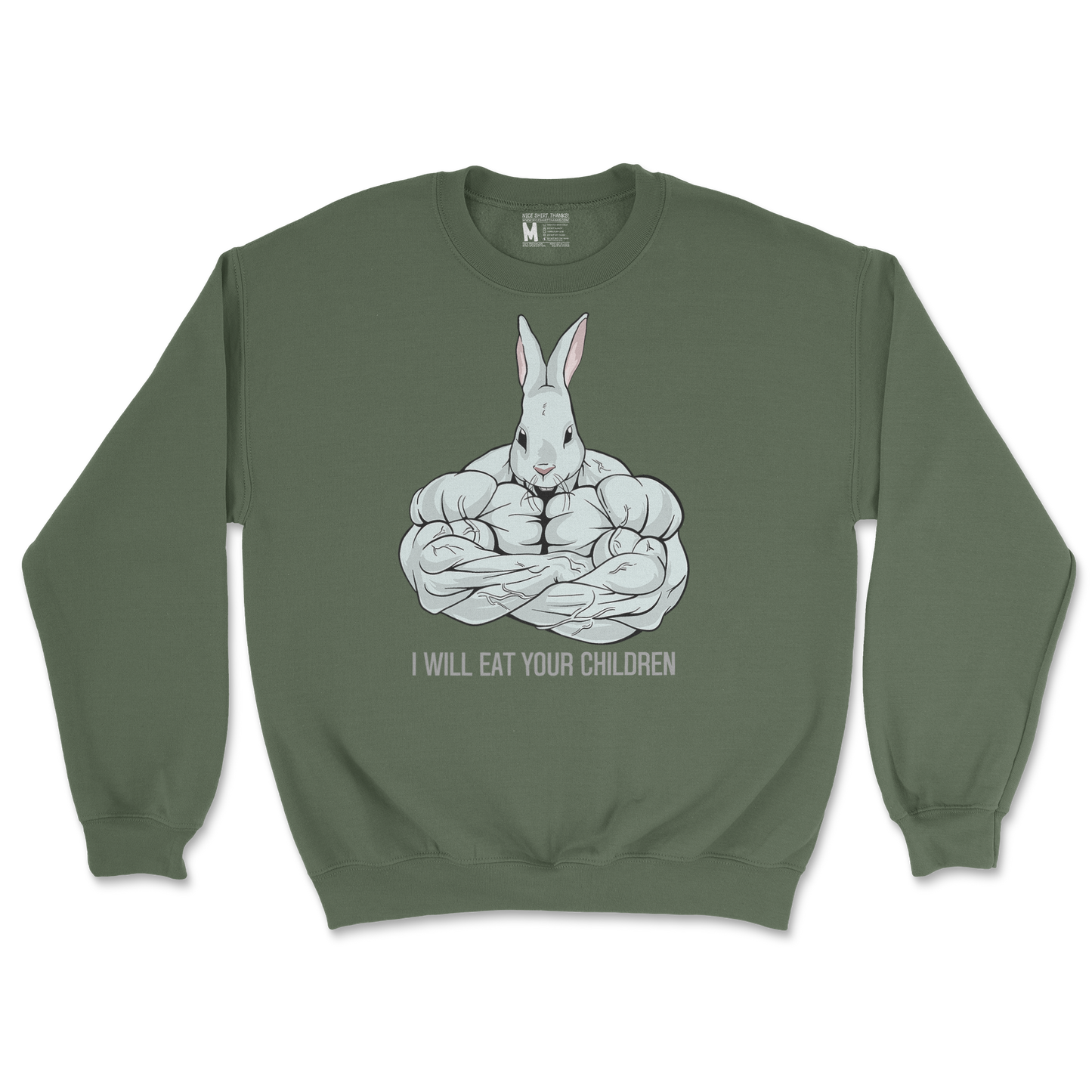 Gildan SoftStyle Crew Neck Scary Rabbit in Military Green