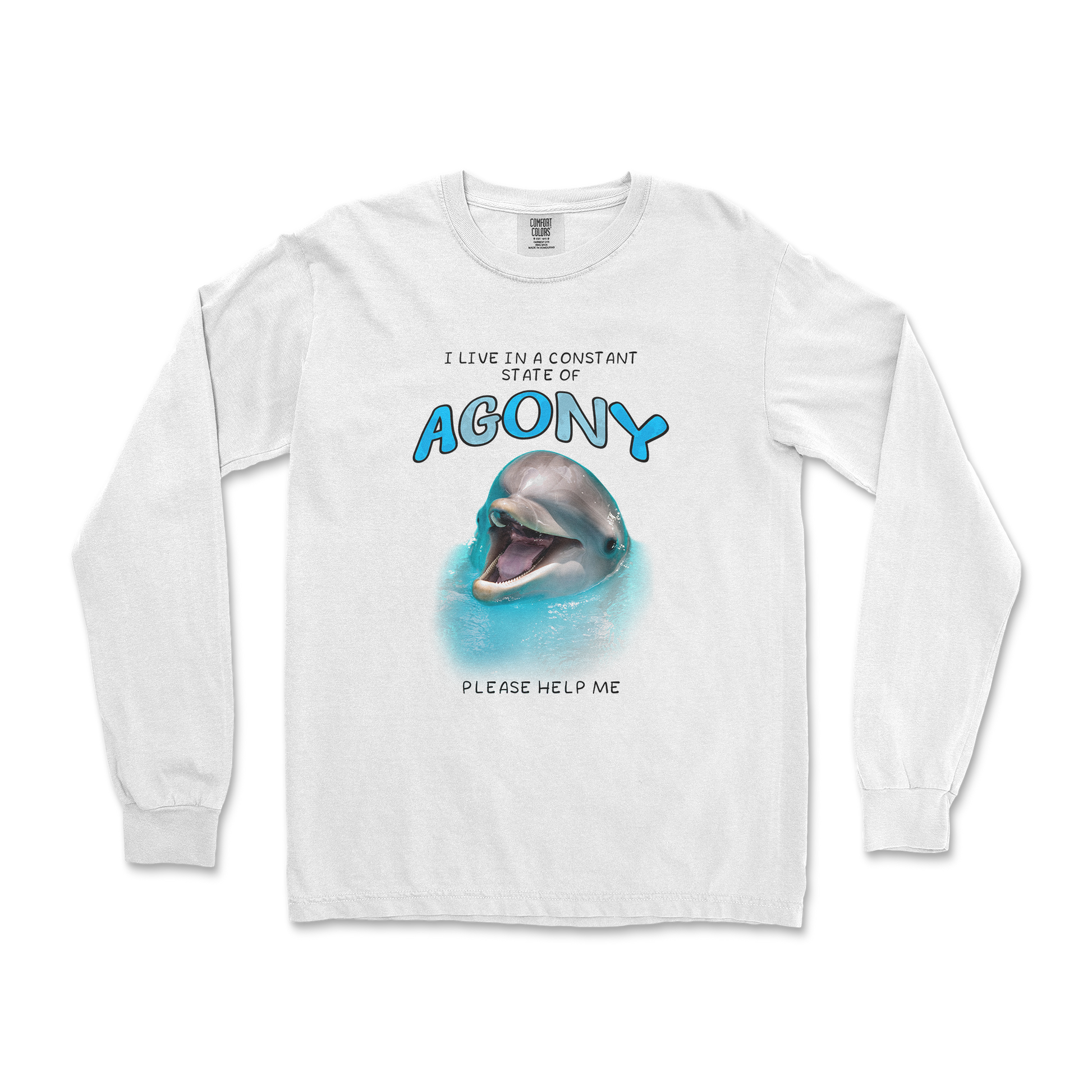Comfort Colors Long Sleeve Agony Dolphin in White
