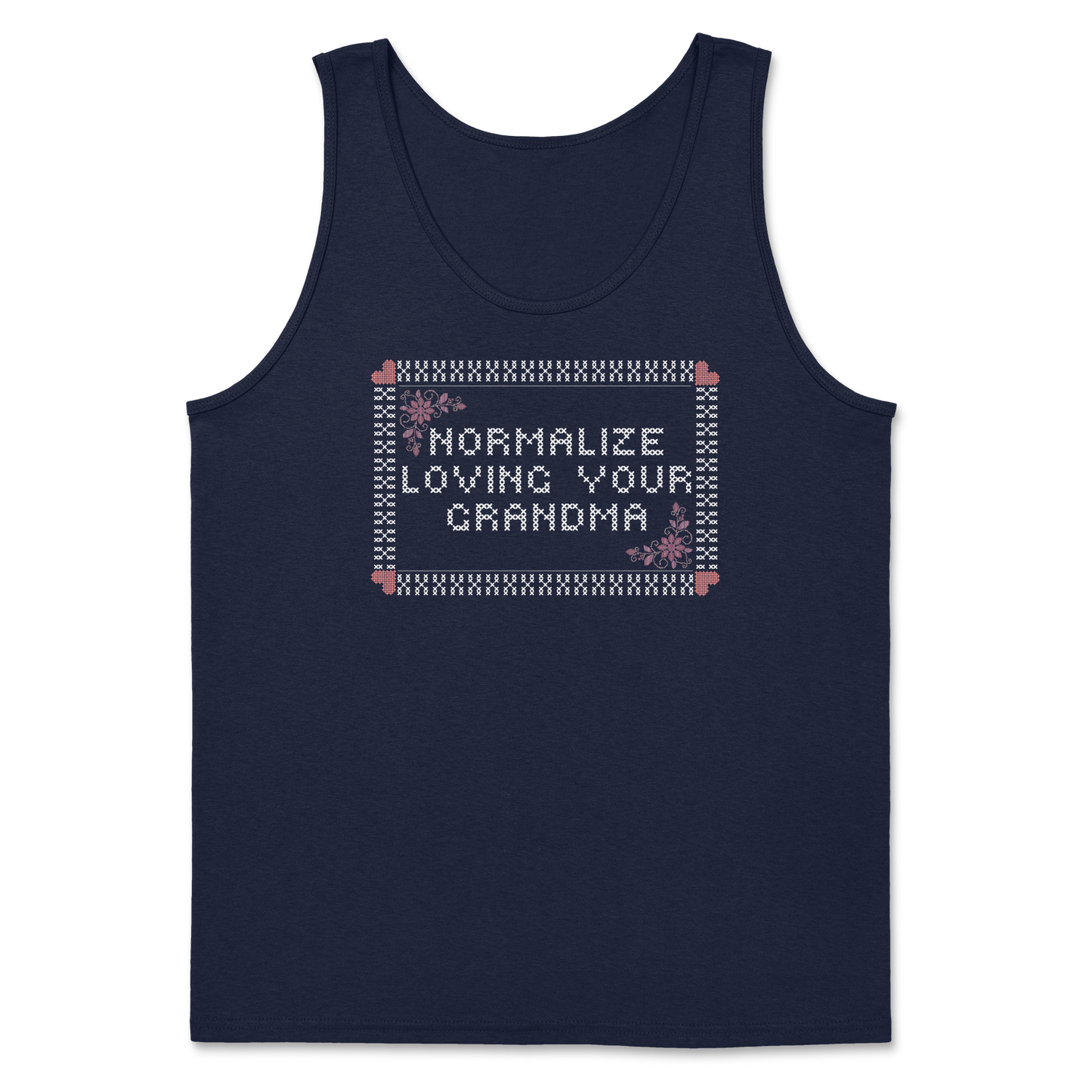 Heavy Blend Tank Top Cross Stitch in Navy
