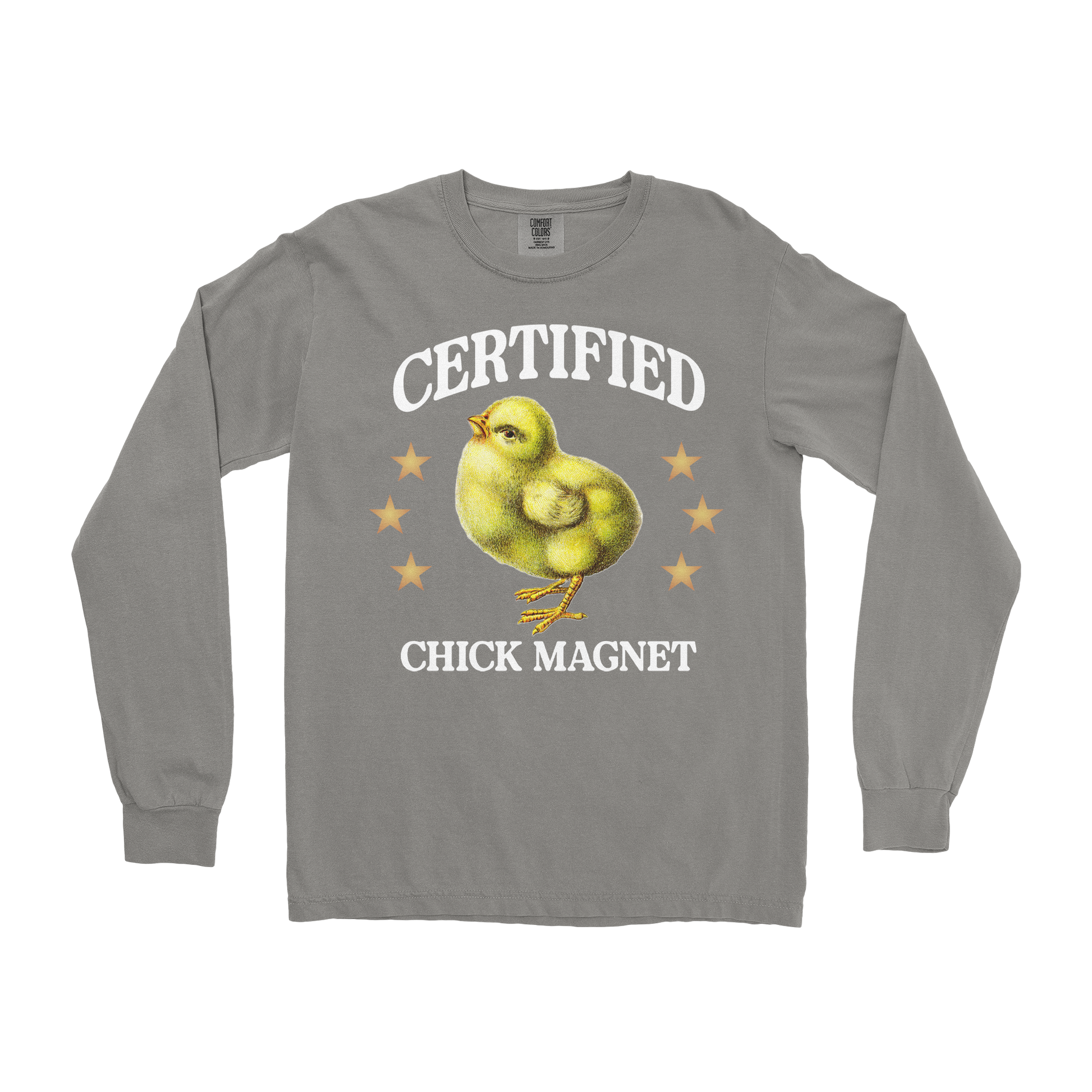 Comfort Colors Long Sleeve Chick Magnet in Grey