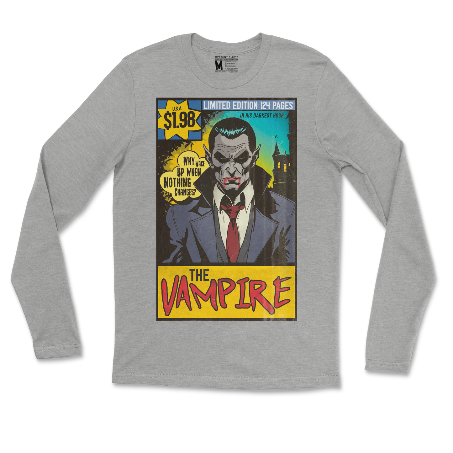 The Nice Shirt Long Sleeve Sad Vampire in Heather-Gray