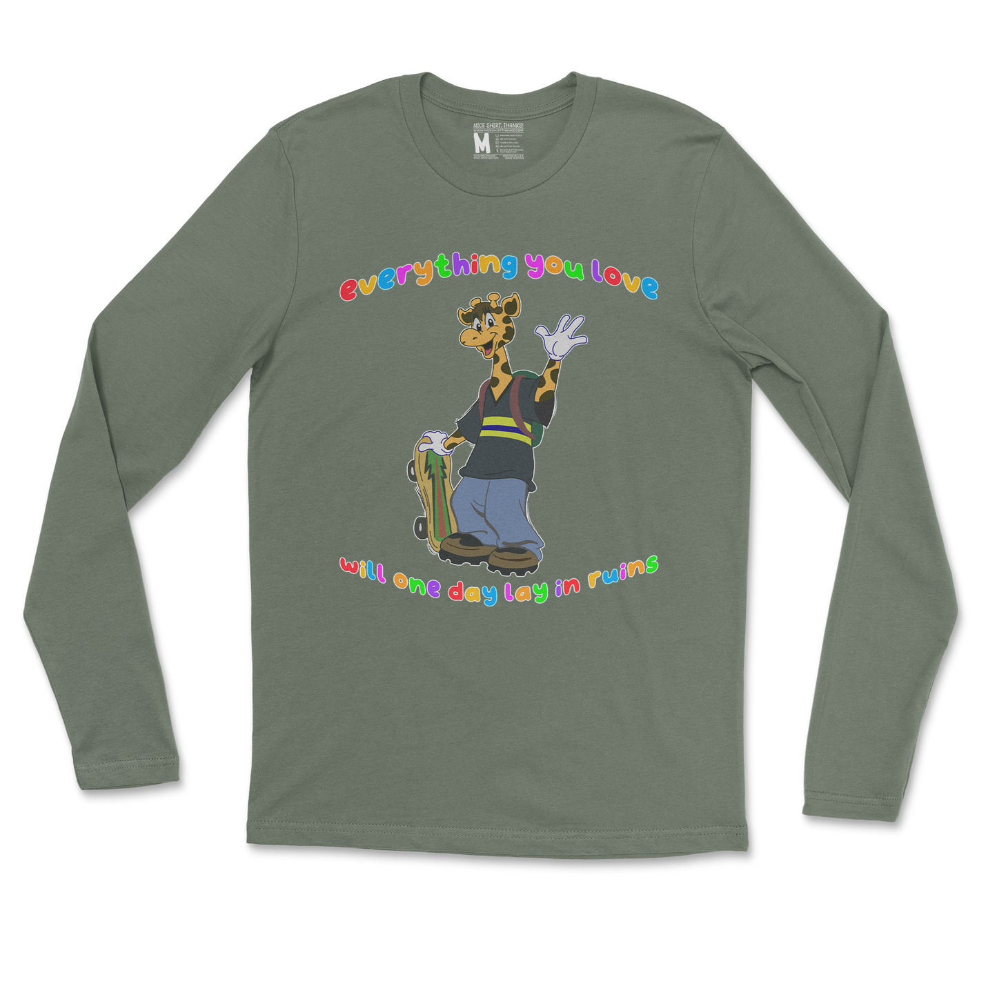 Gildan SoftStyle Long Sleeve Jerry the Giraffe in Military Green