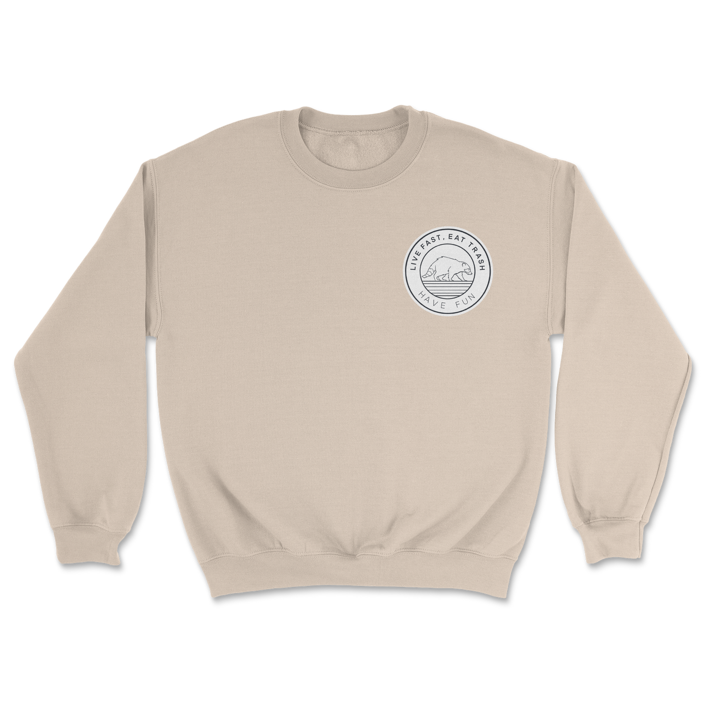 Heavy Blend Crew Neck Raccoon Logo in Sand