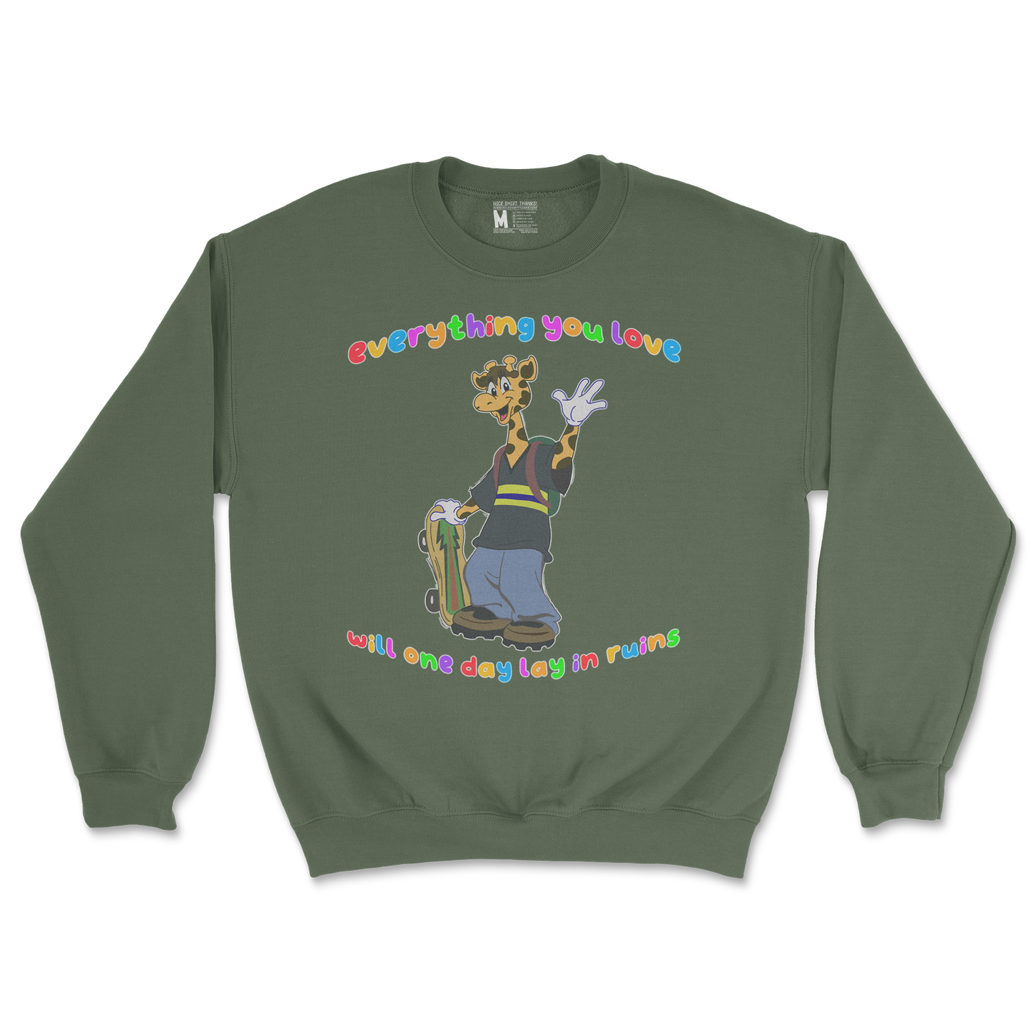 Gildan SoftStyle Crew Neck Jerry the Giraffe in Military Green