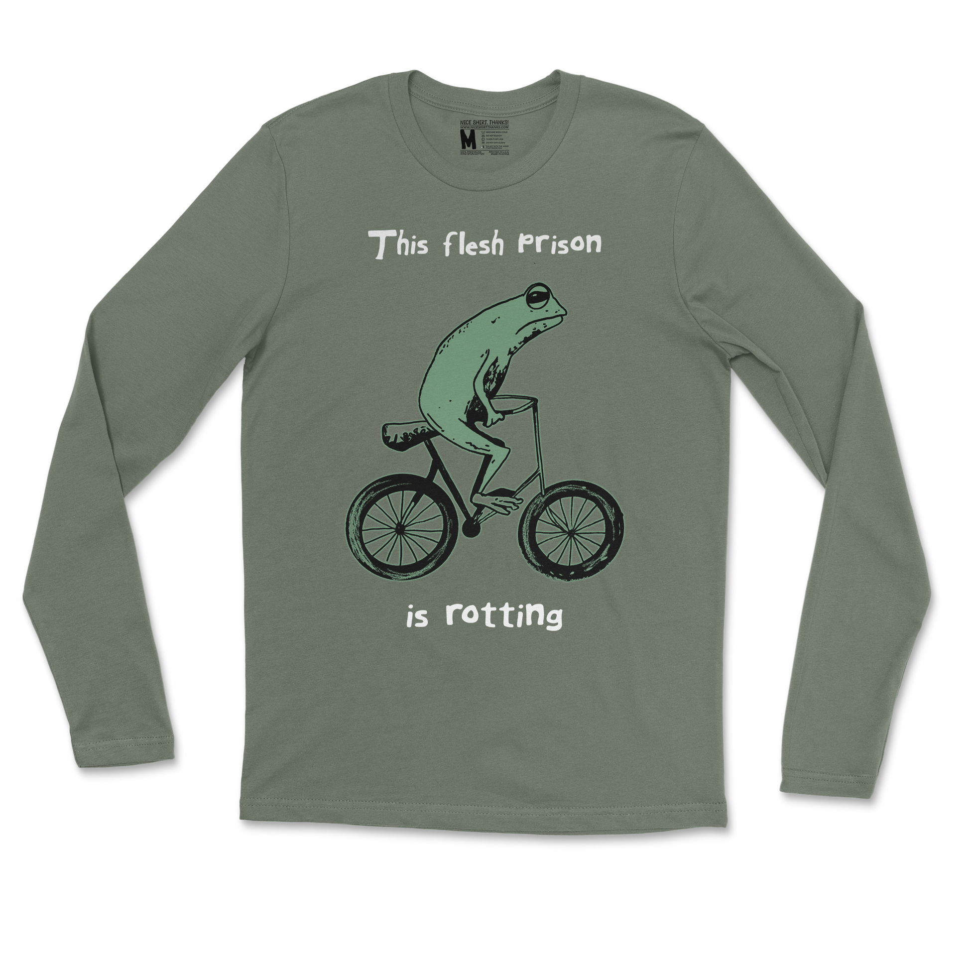 Gildan SoftStyle Long Sleeve Flesh Prison  in Military-Green