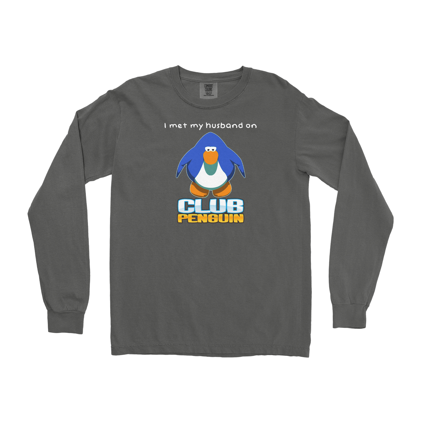 Comfort Colors Long Sleeve Club Penguin Husband  in Pepper