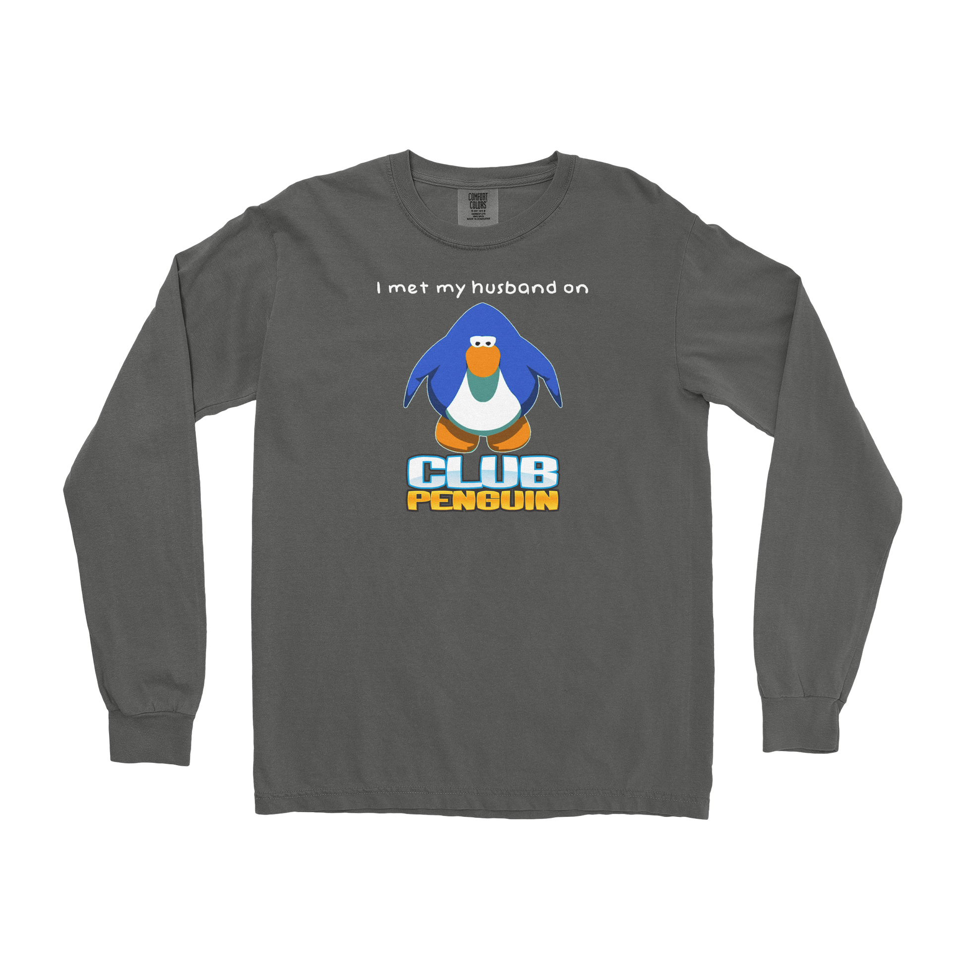 Comfort Colors Long Sleeve Club Penguin Husband  in Pepper