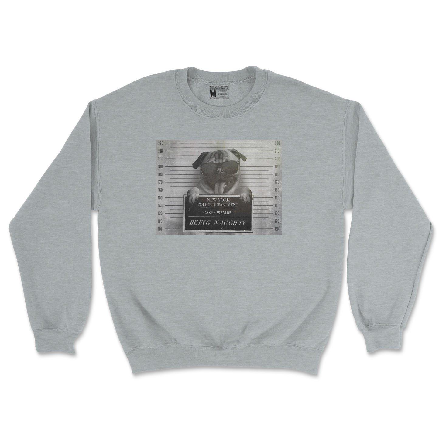 Gildan SoftStyle Crew Neck Naughty Pug in Sports Grey