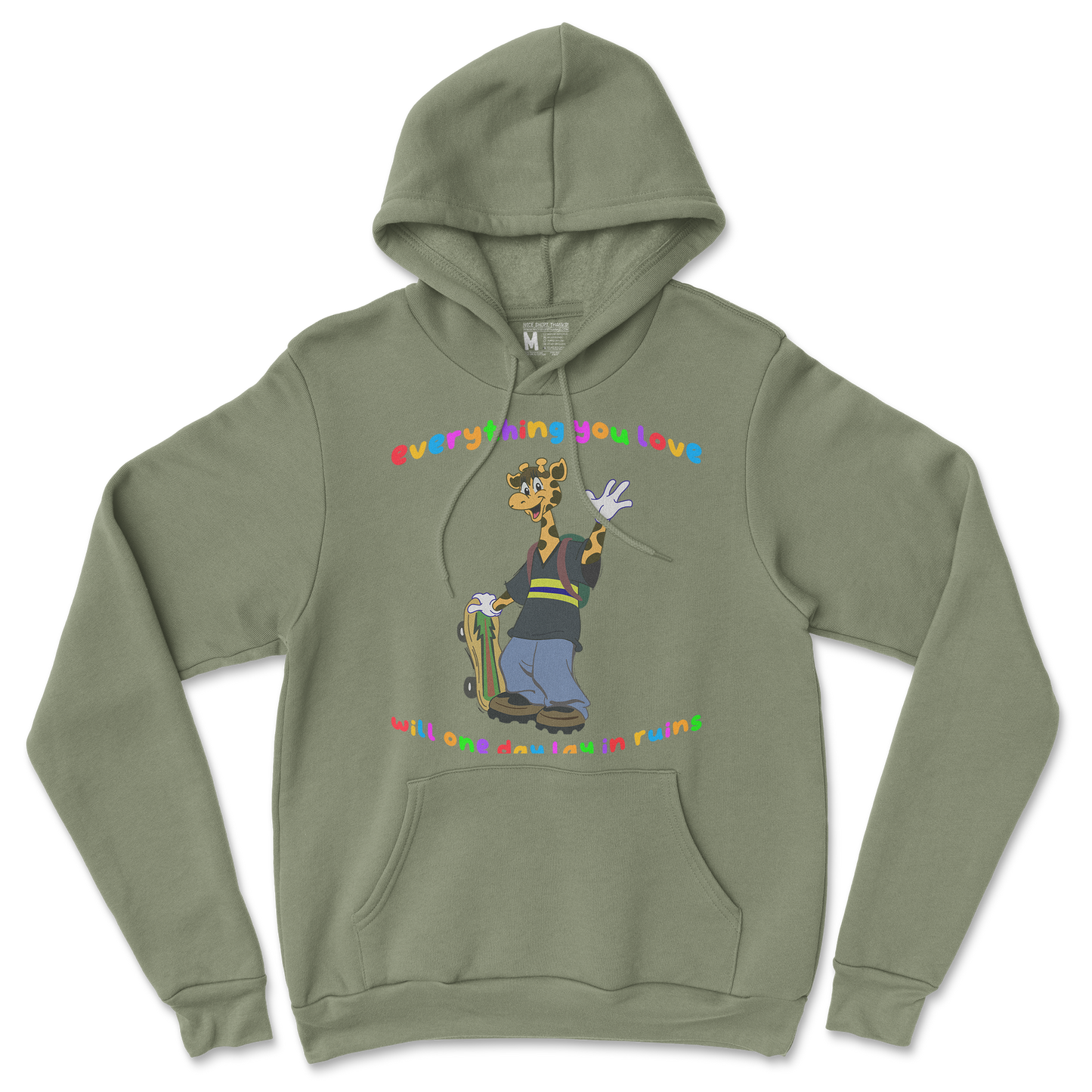Gildan SoftStyle Hoodie Jerry the Giraffe in Military Green