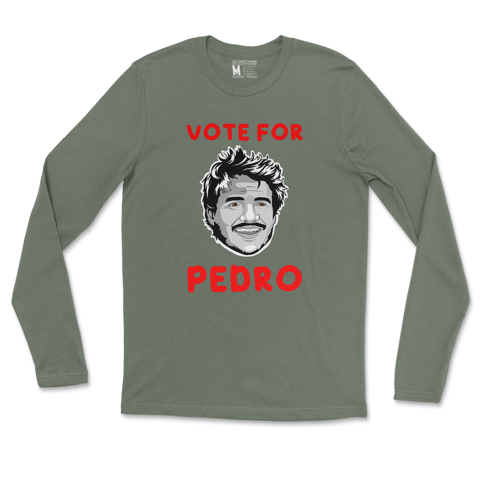 Gildan SoftStyle Long Sleeve Vote For Pedro in Military Green