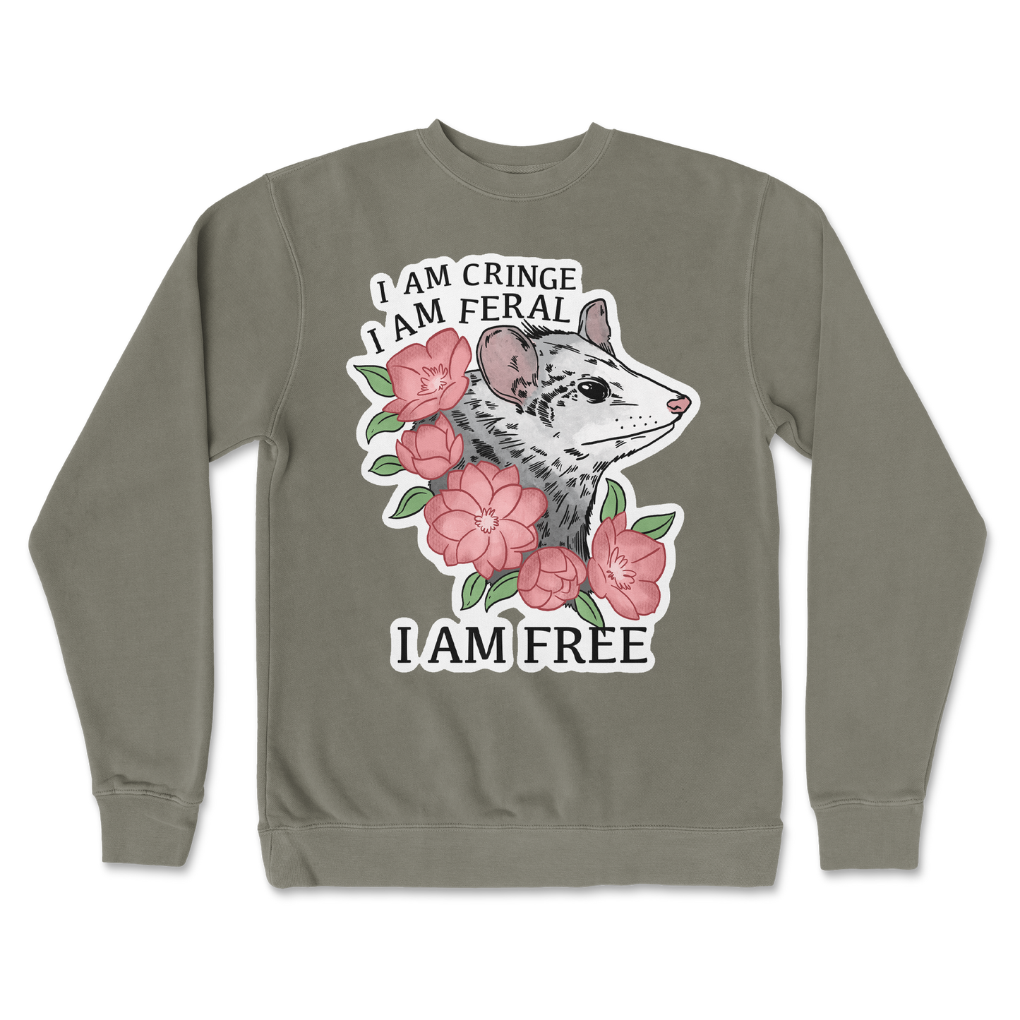 Independent Clothing Co. Crew Neck I Am Cringe  in Army