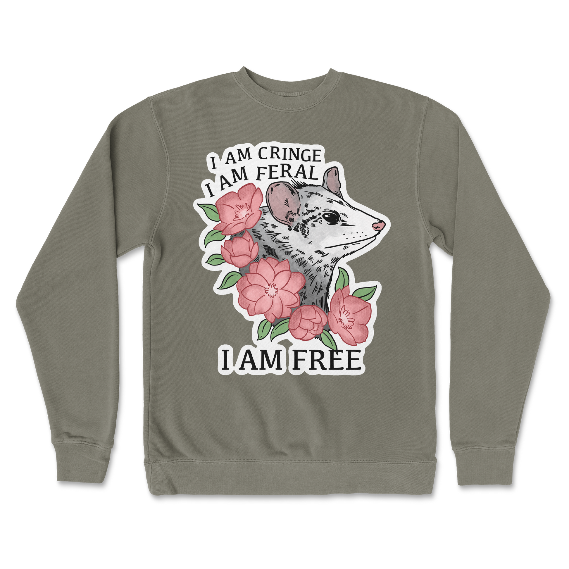 Independent Clothing Co. Crew Neck I Am Cringe  in Army