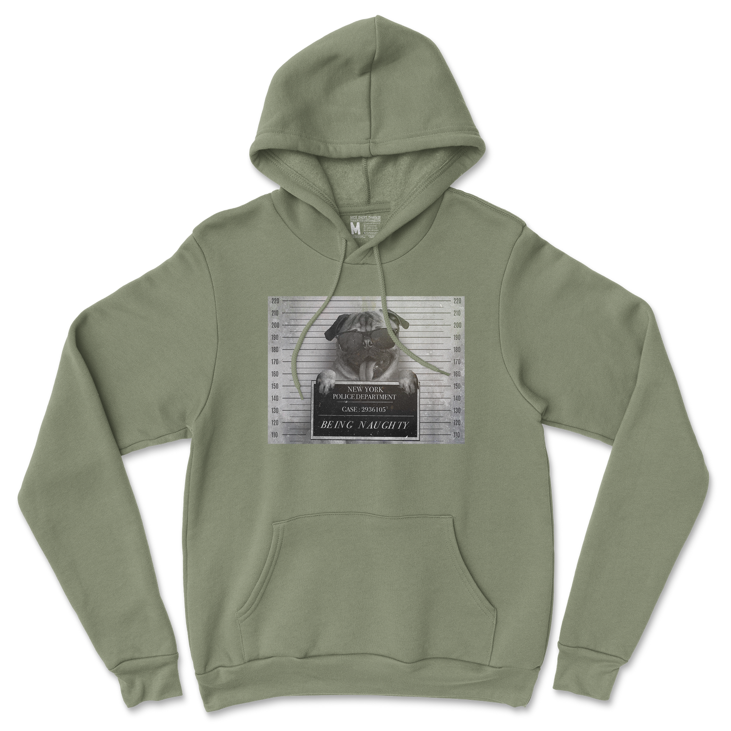Gildan SoftStyle Hoodie Naughty Pug in Military Green
