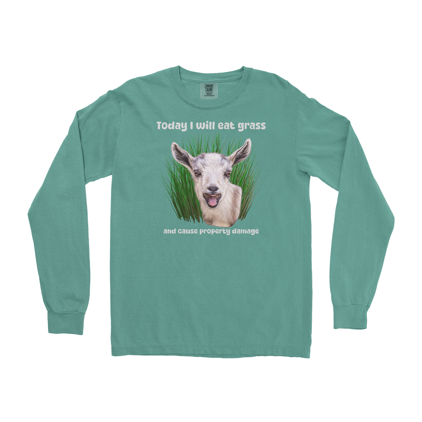 Comfort Colors Long Sleeve Crazy Goat in Light-Green