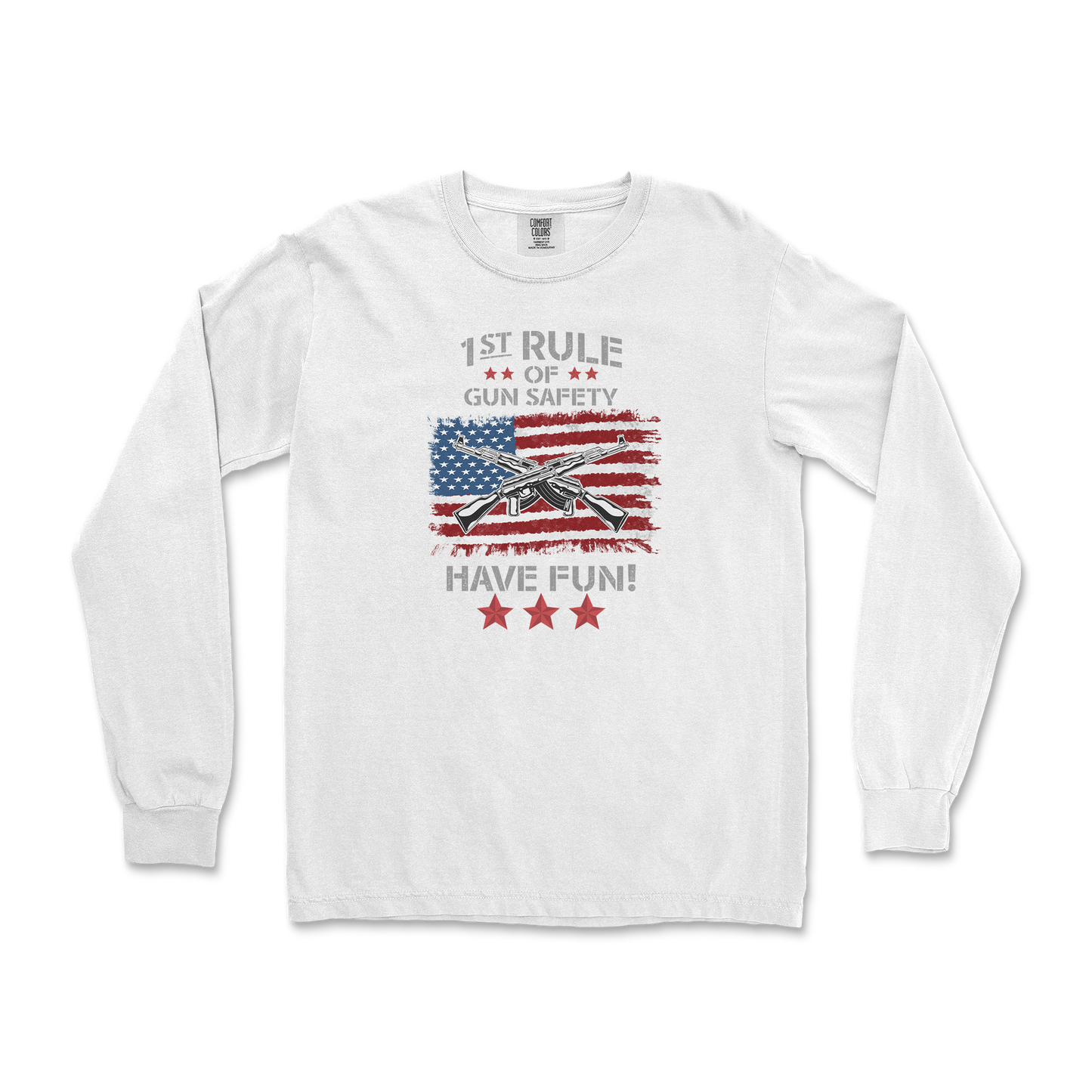 Comfort Colors Long Sleeve 1st Rule of Gun Safety in White