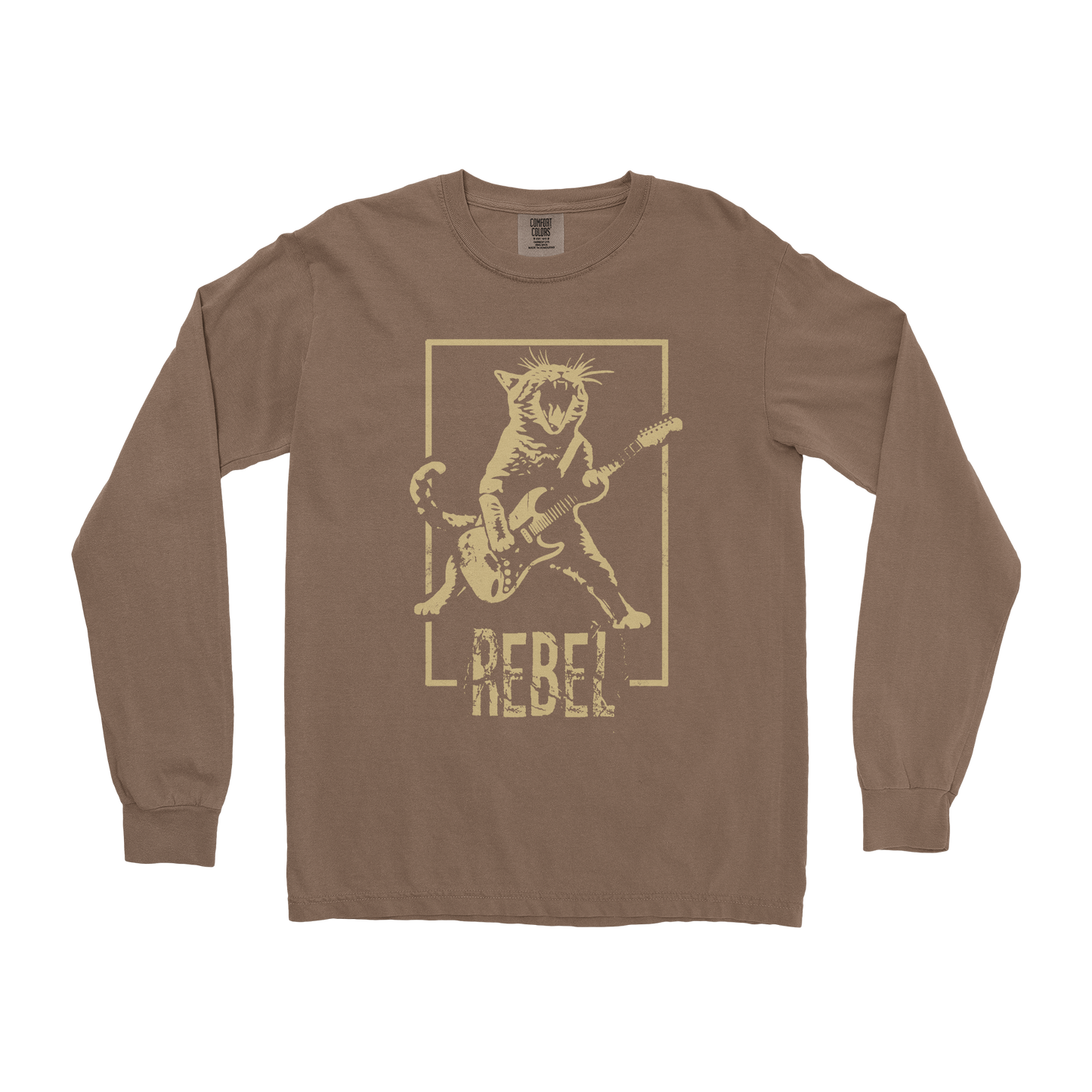 Comfort Colors Long Sleeve Rebel Kitty in Espresso