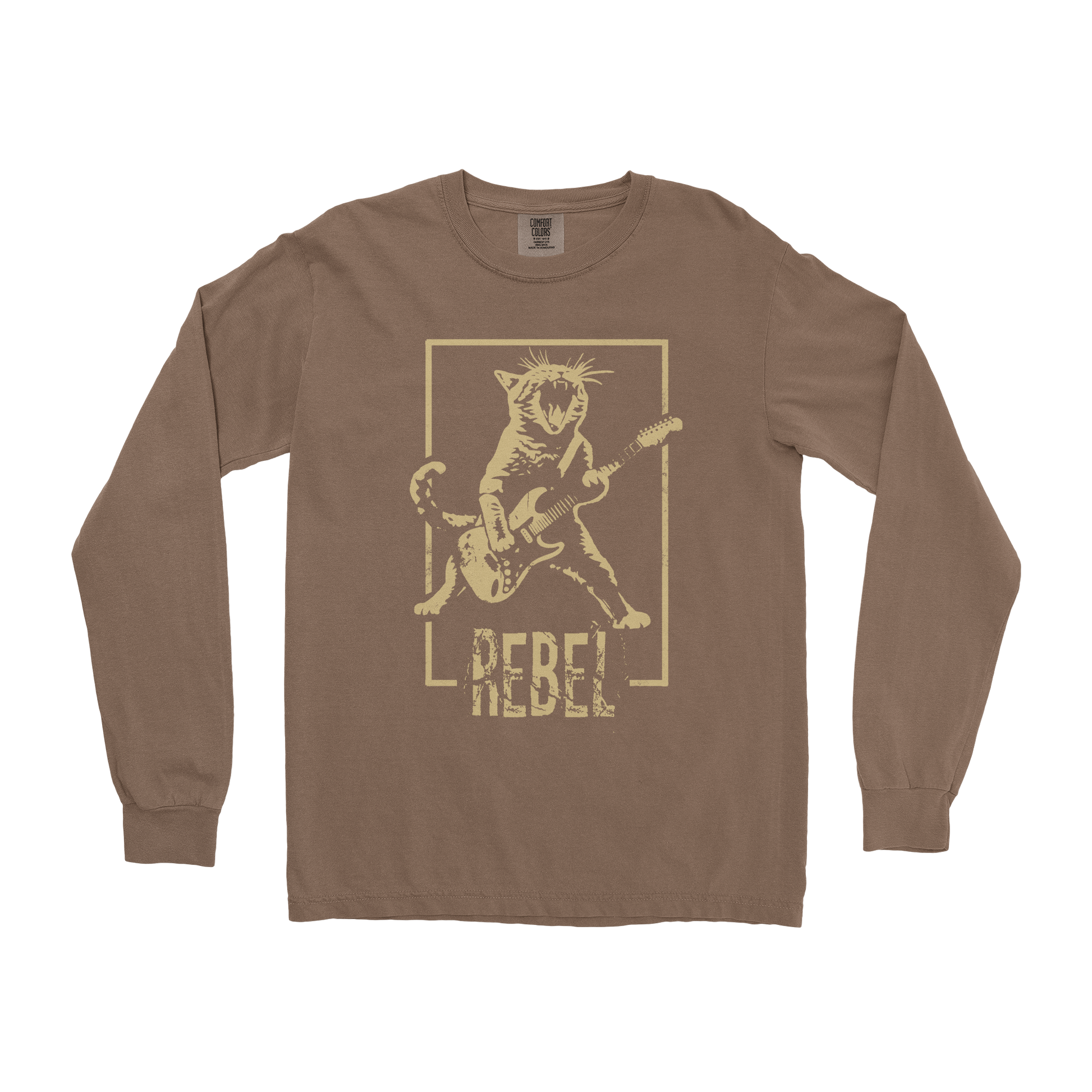 Comfort Colors Long Sleeve Rebel Kitty in Espresso