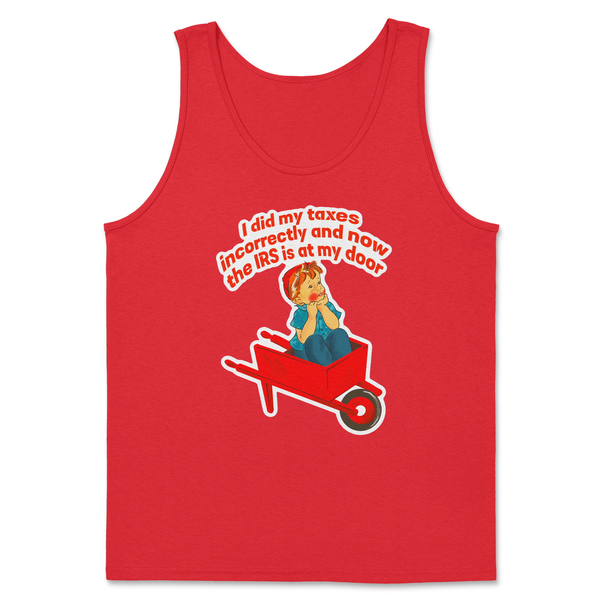 Heavy Blend Tank Top Here Comes the IRS in Red