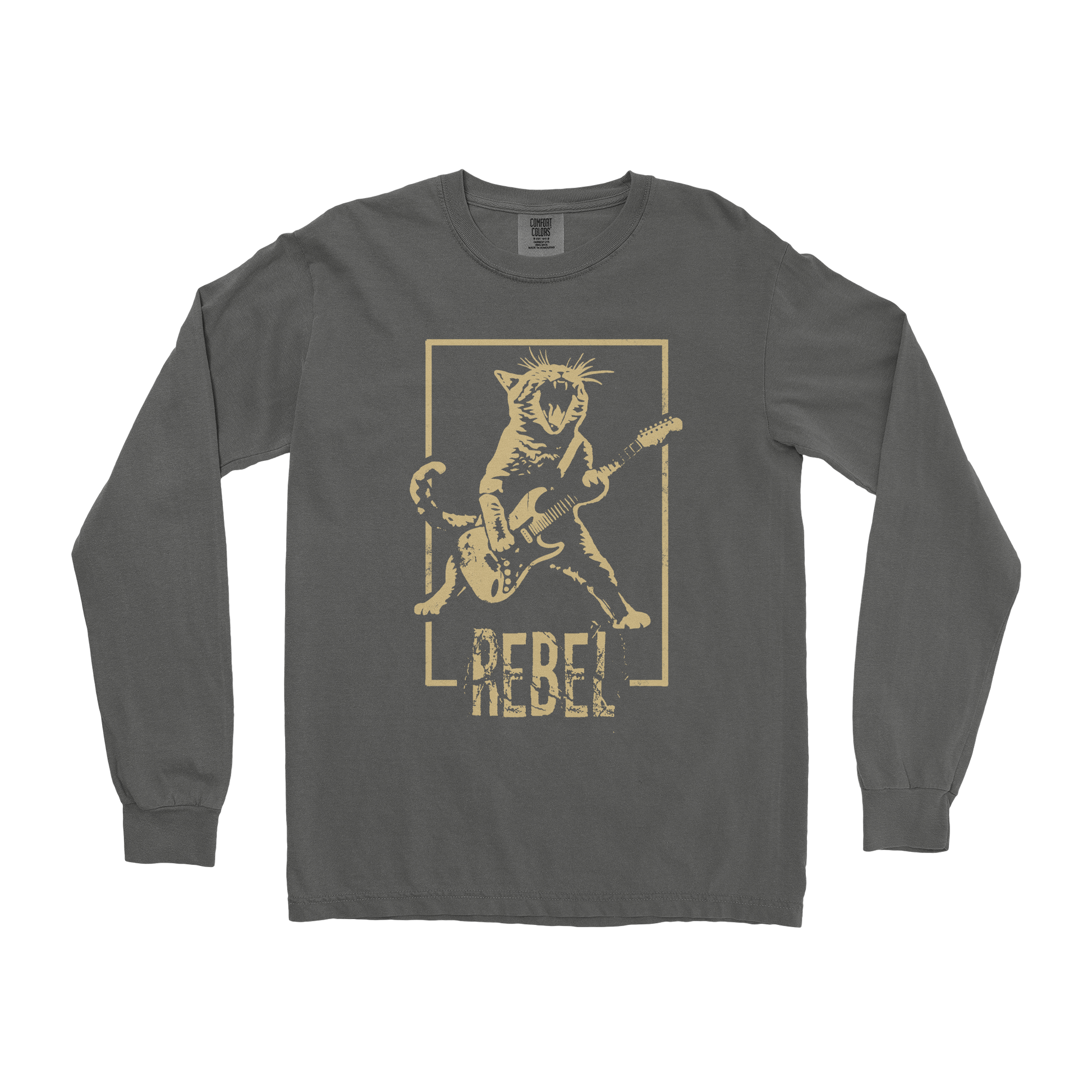 Comfort Colors Long Sleeve Rebel Kitty in Pepper